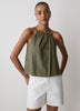 Woven Linen Blend Halter Top with Pleats