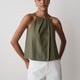 Woven Linen Blend Halter Top with Pleats
