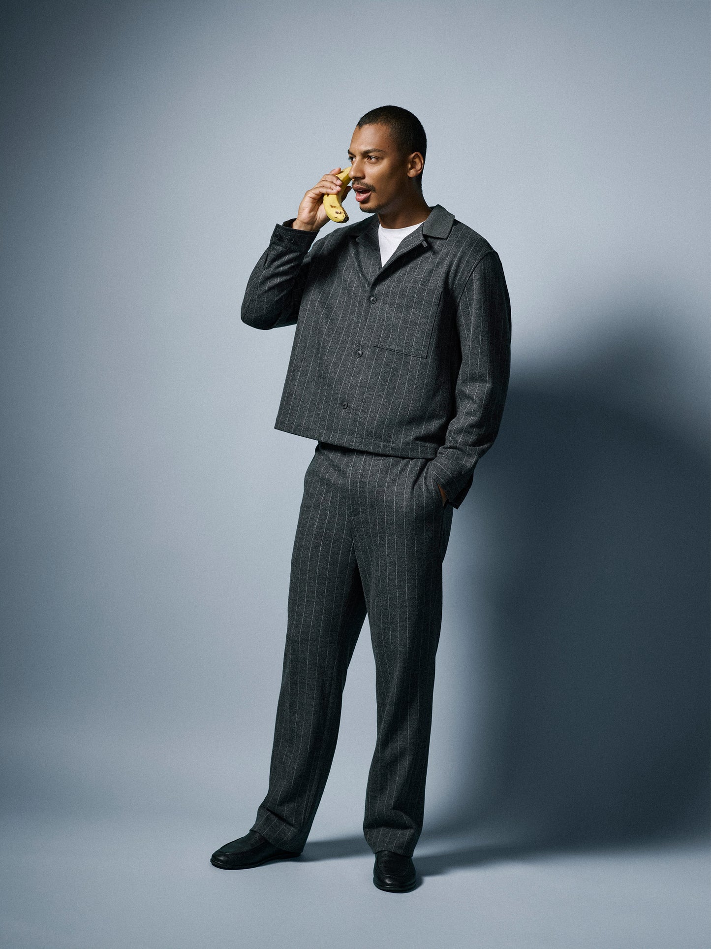 Straight Knit Pinstripe Wool Blend Pant