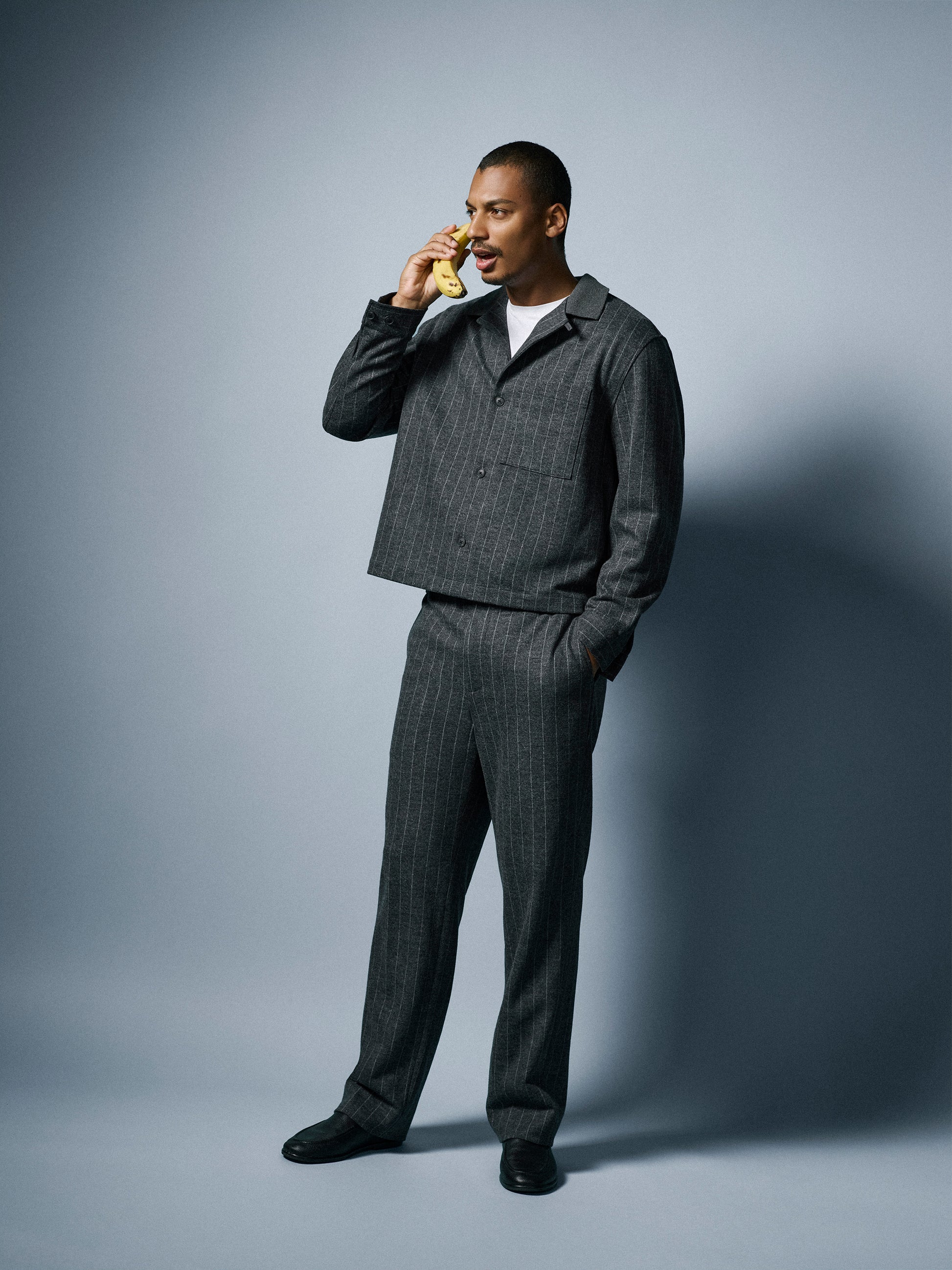 Straight Knit Pinstripe Wool Blend Pant