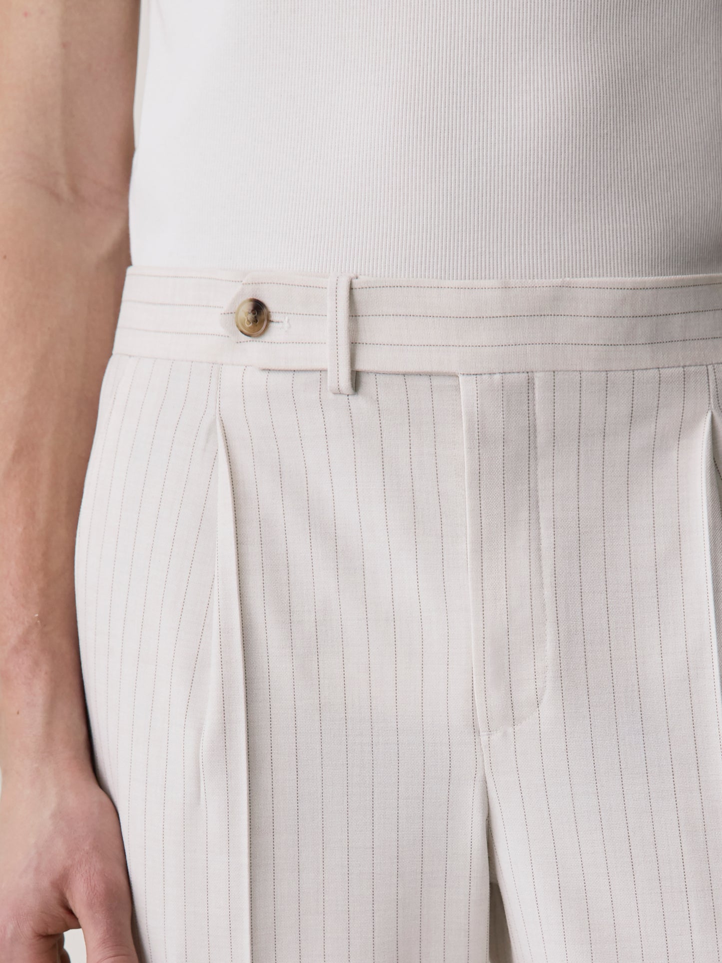 Pleated Tapered-Leg Striped Suit Pant