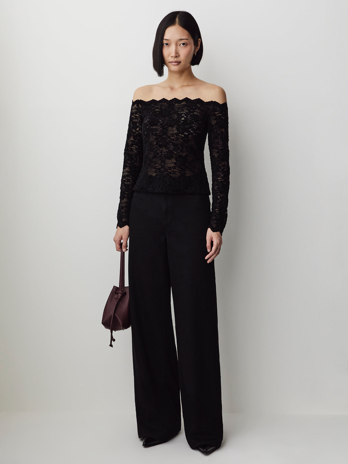 Off-the-Shoulder Long-Sleeve Lace Top