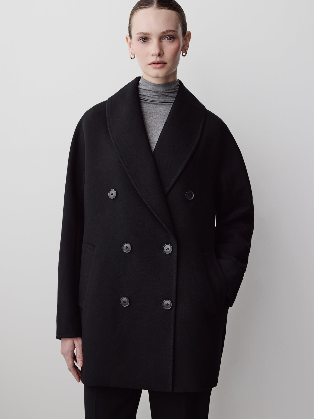 Woven Double-Breasted Relaxed Fit Coat