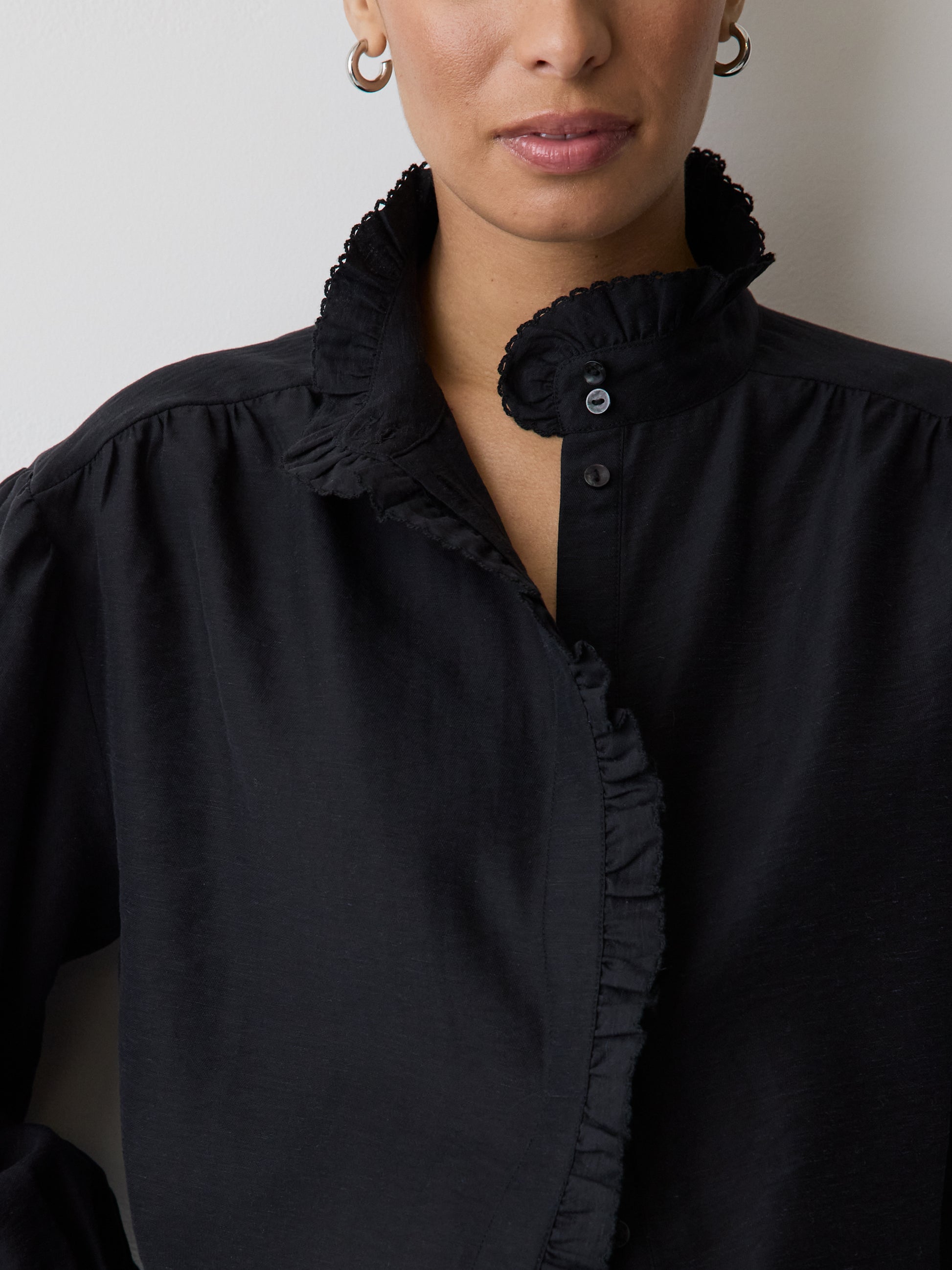 Long-Sleeve Crew-Neck Blouse with Ruffles