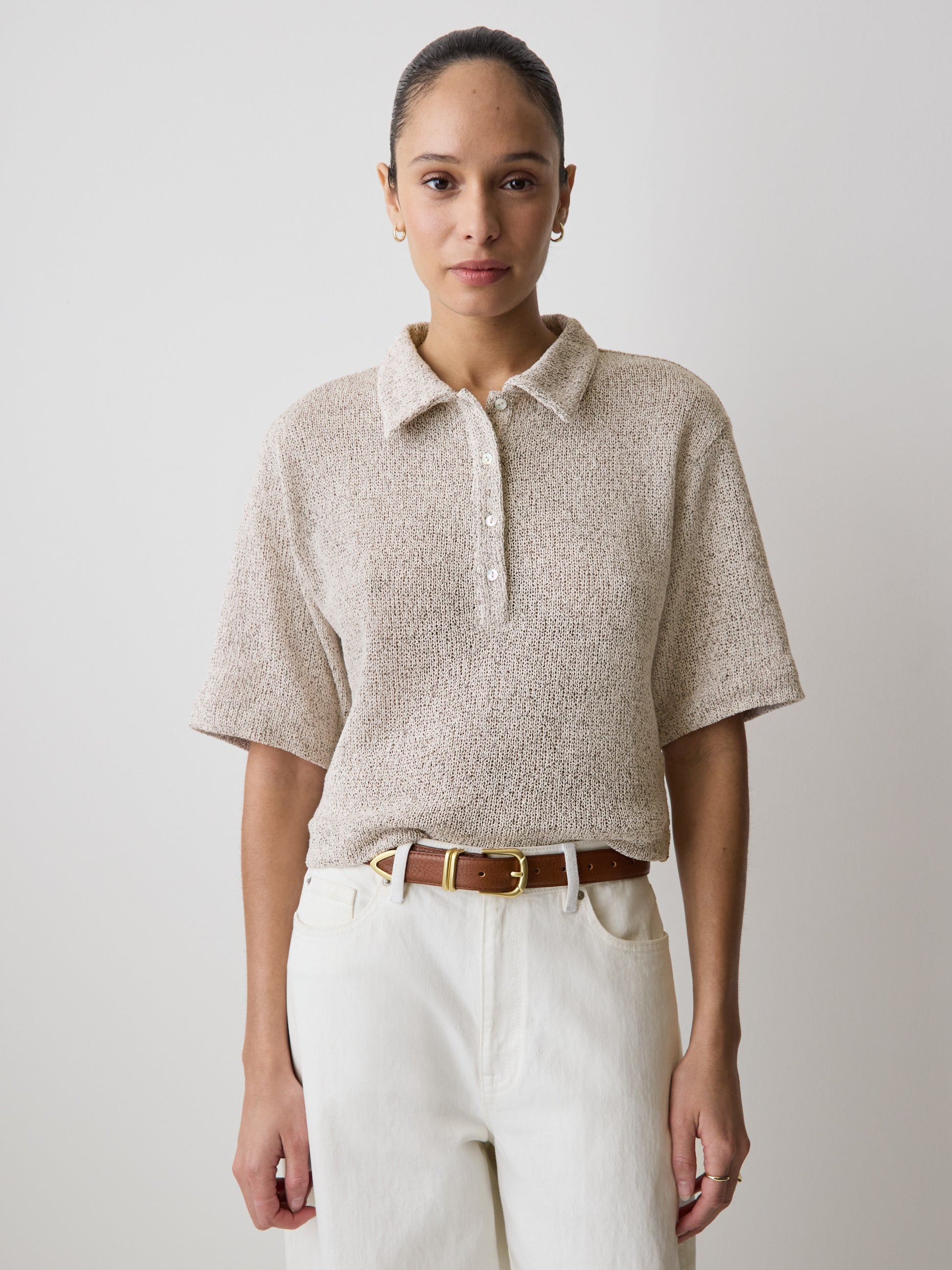 Elbow-Sleeve Relaxed-Fit Polo Top