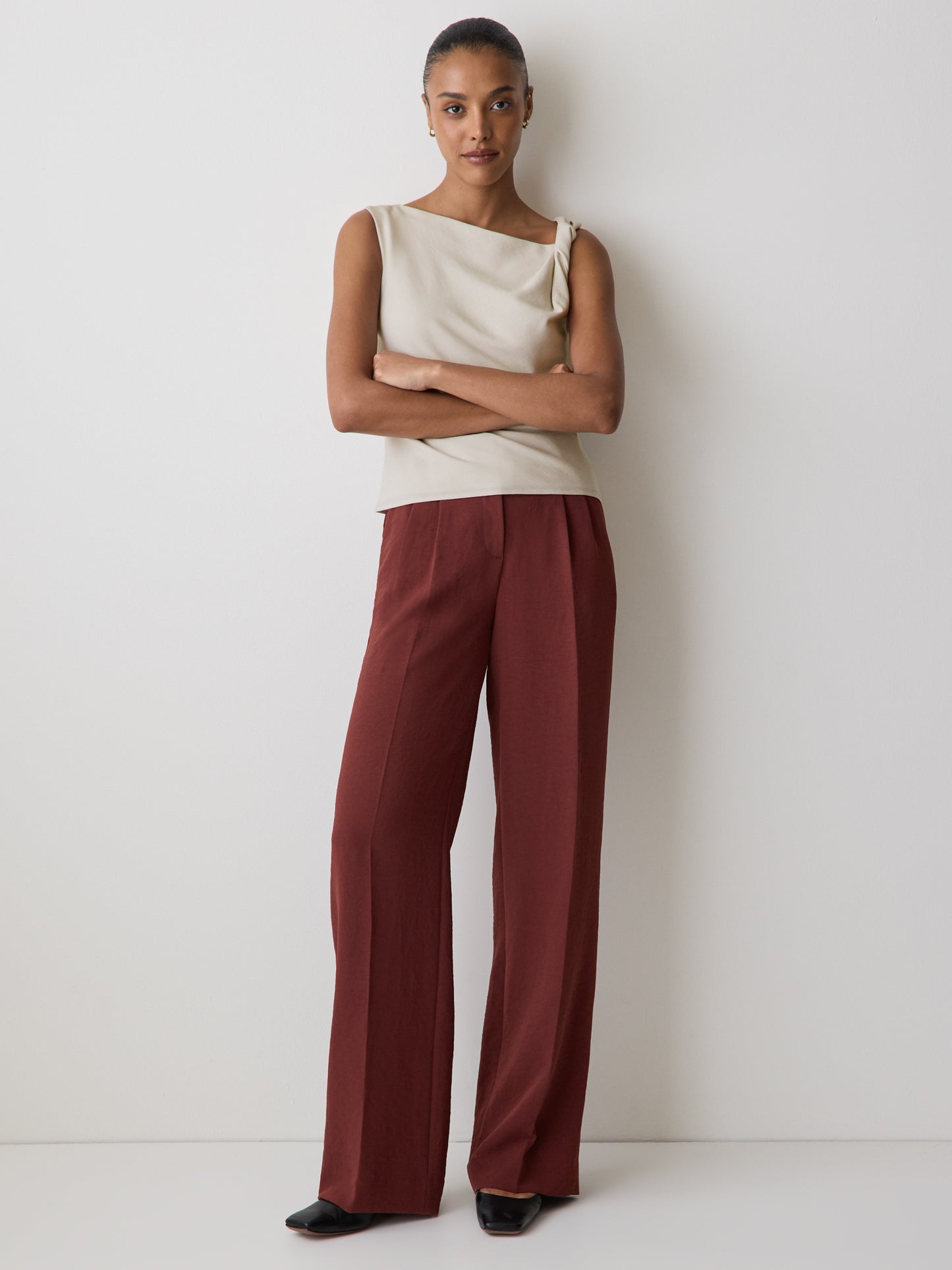 Woven Linen Blend Blouse with Shoulder Twist