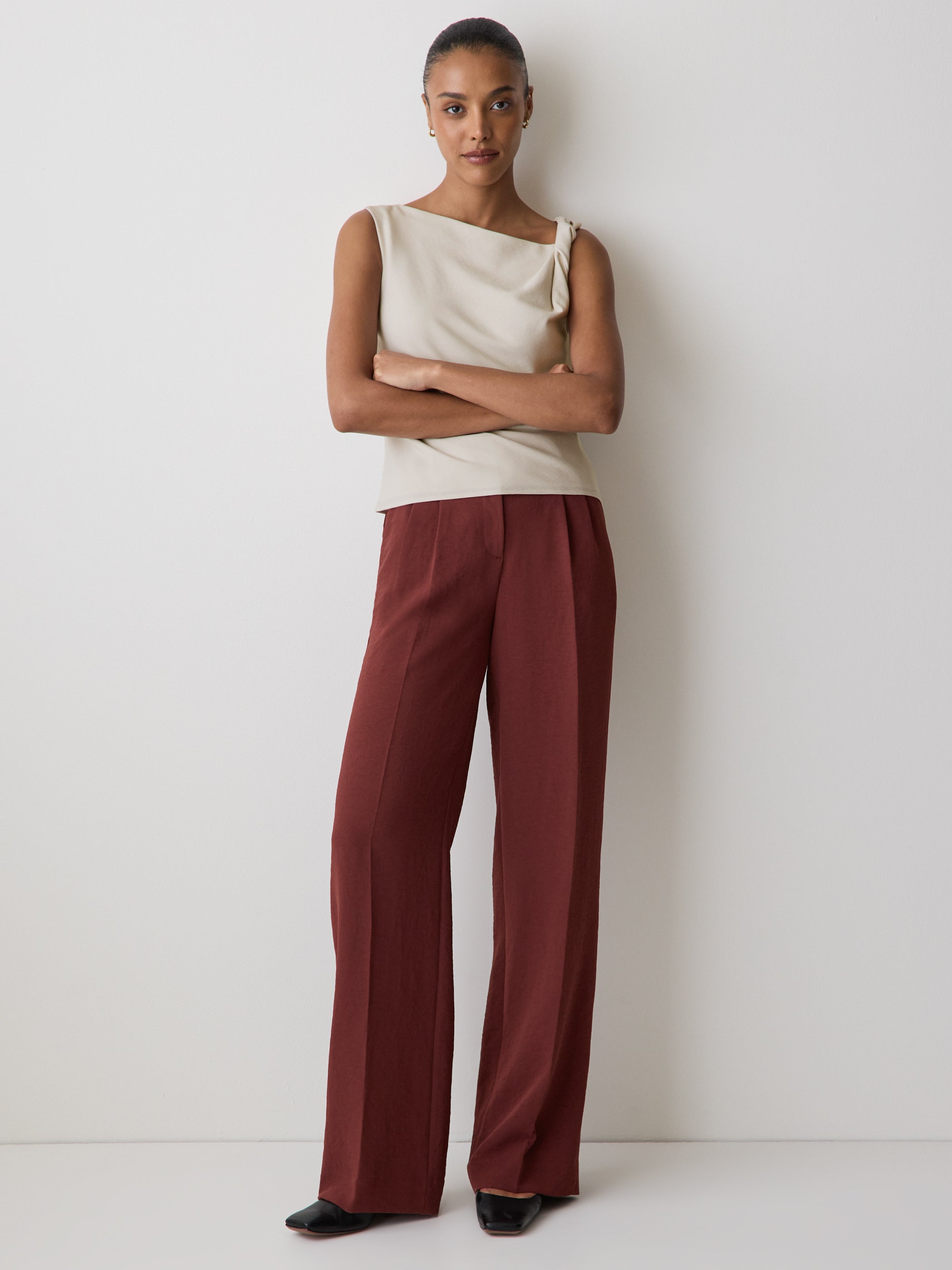 Woven Linen Blend Blouse with Shoulder Twist