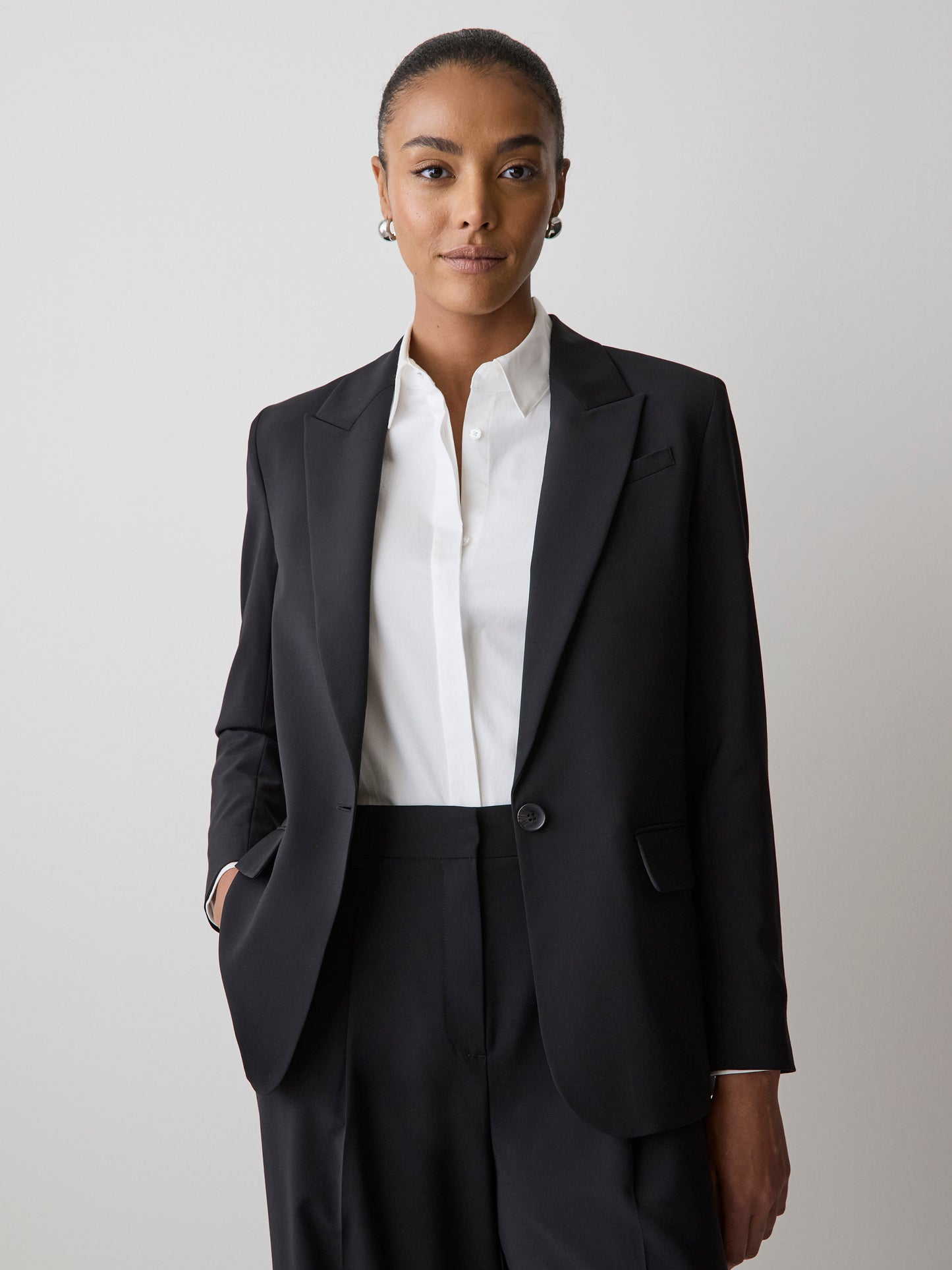 Black One-Button Wool-Blend Blazer
