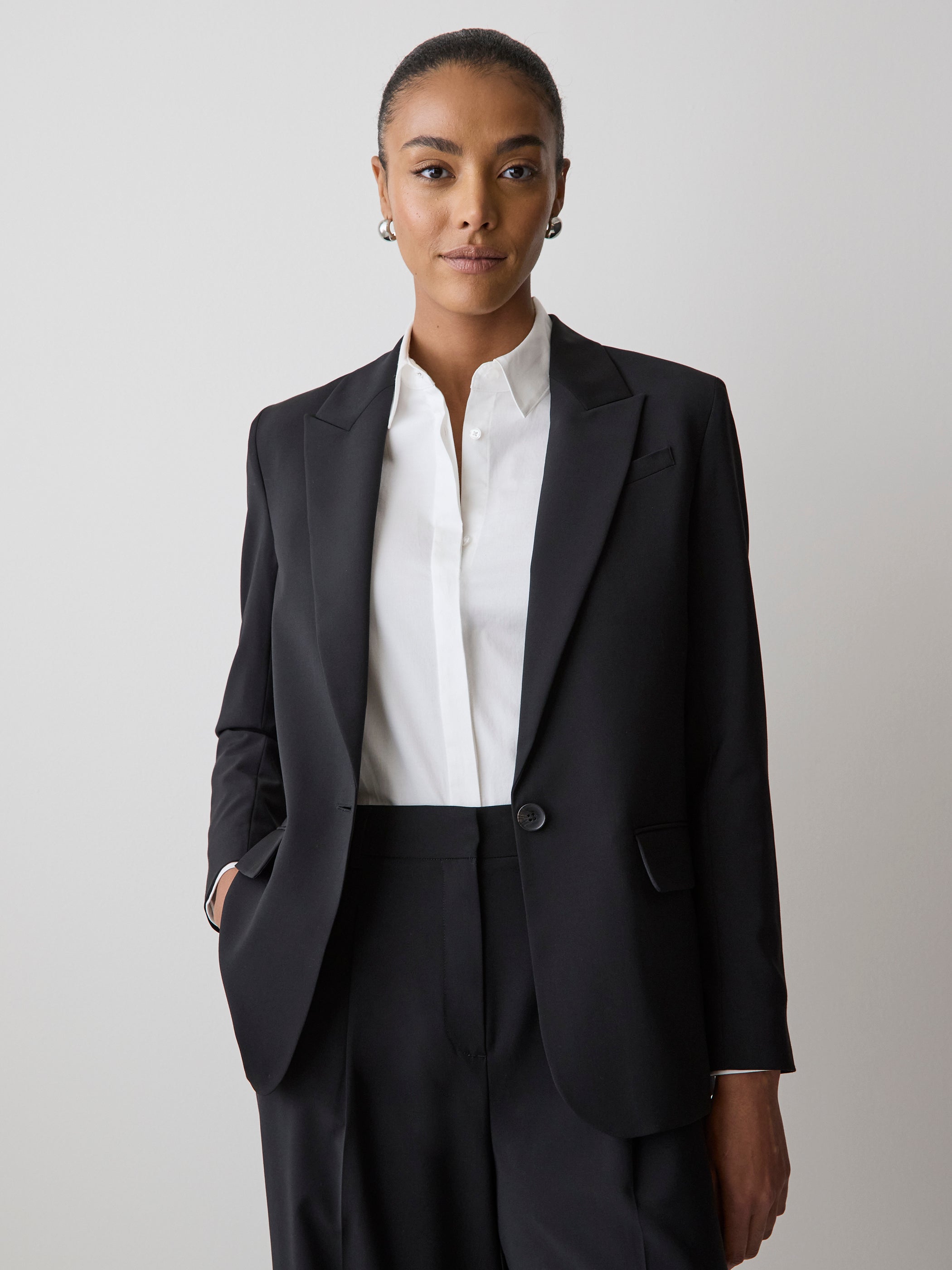 Black One-Button Wool-Blend Blazer