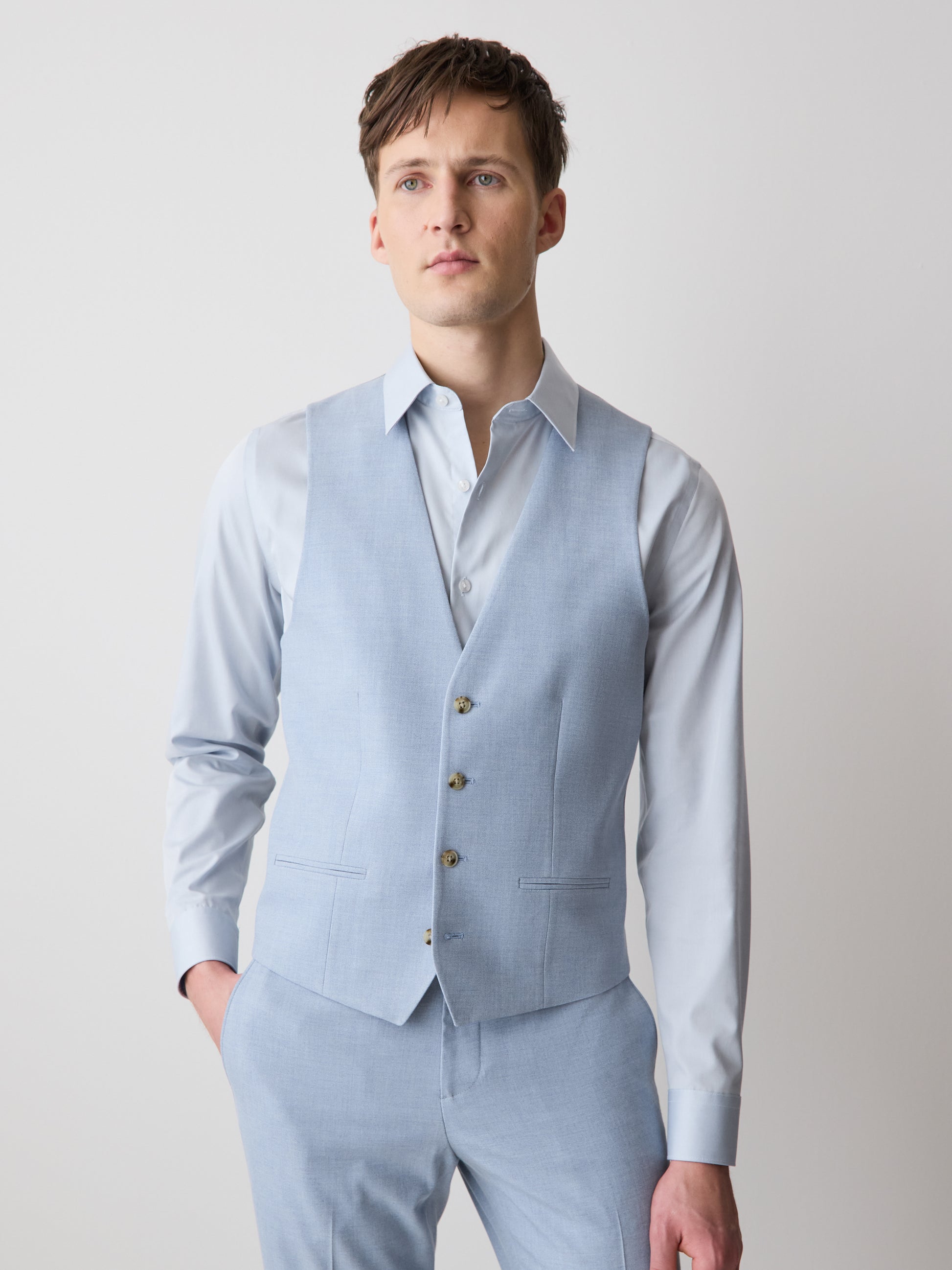 Men’s Blue Stretch Woven Suit Vest for Work and Formal Wear – RW&CO