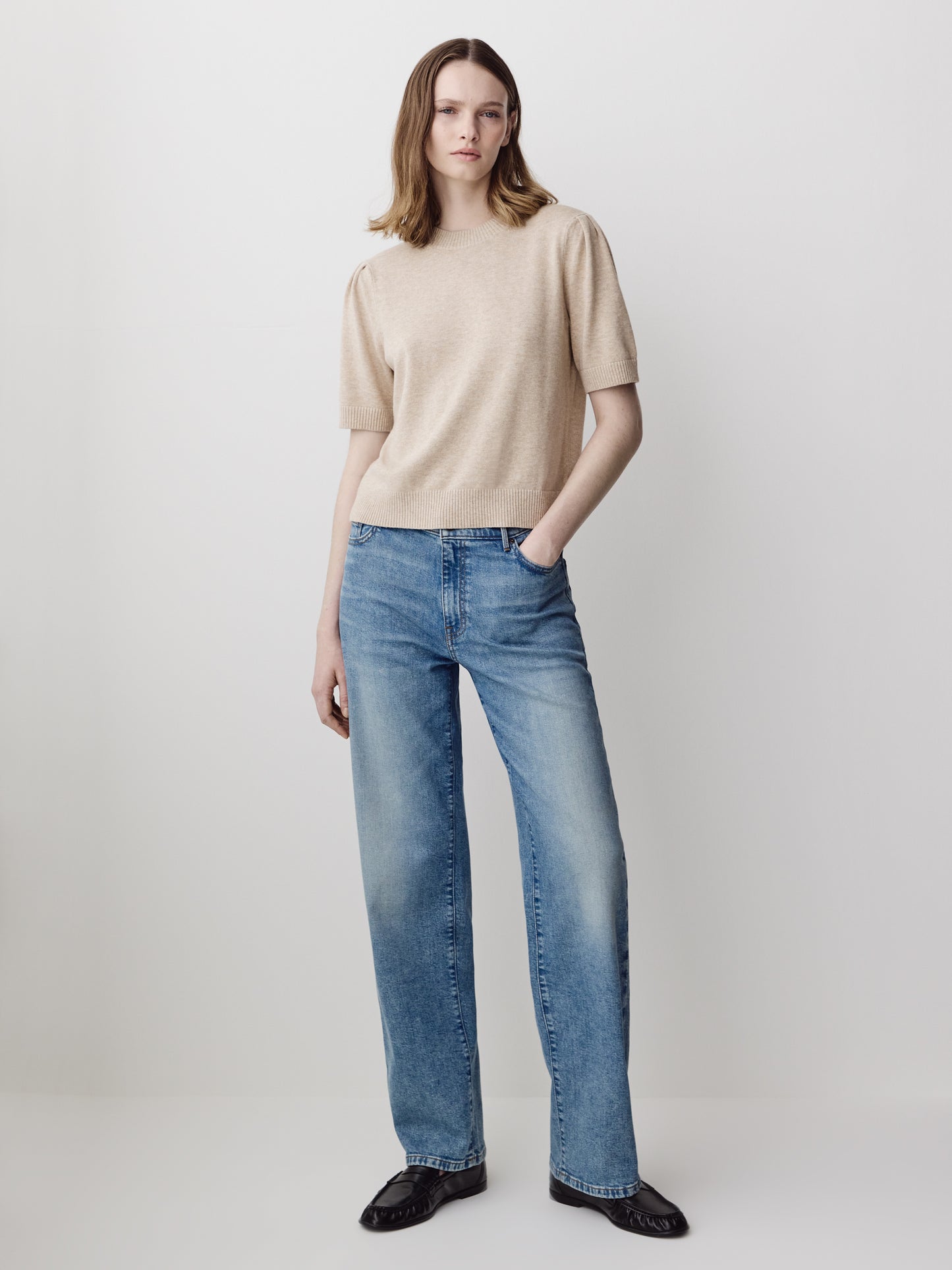 Woven Denim Pant Mid Rise Slouchy Straight Fit