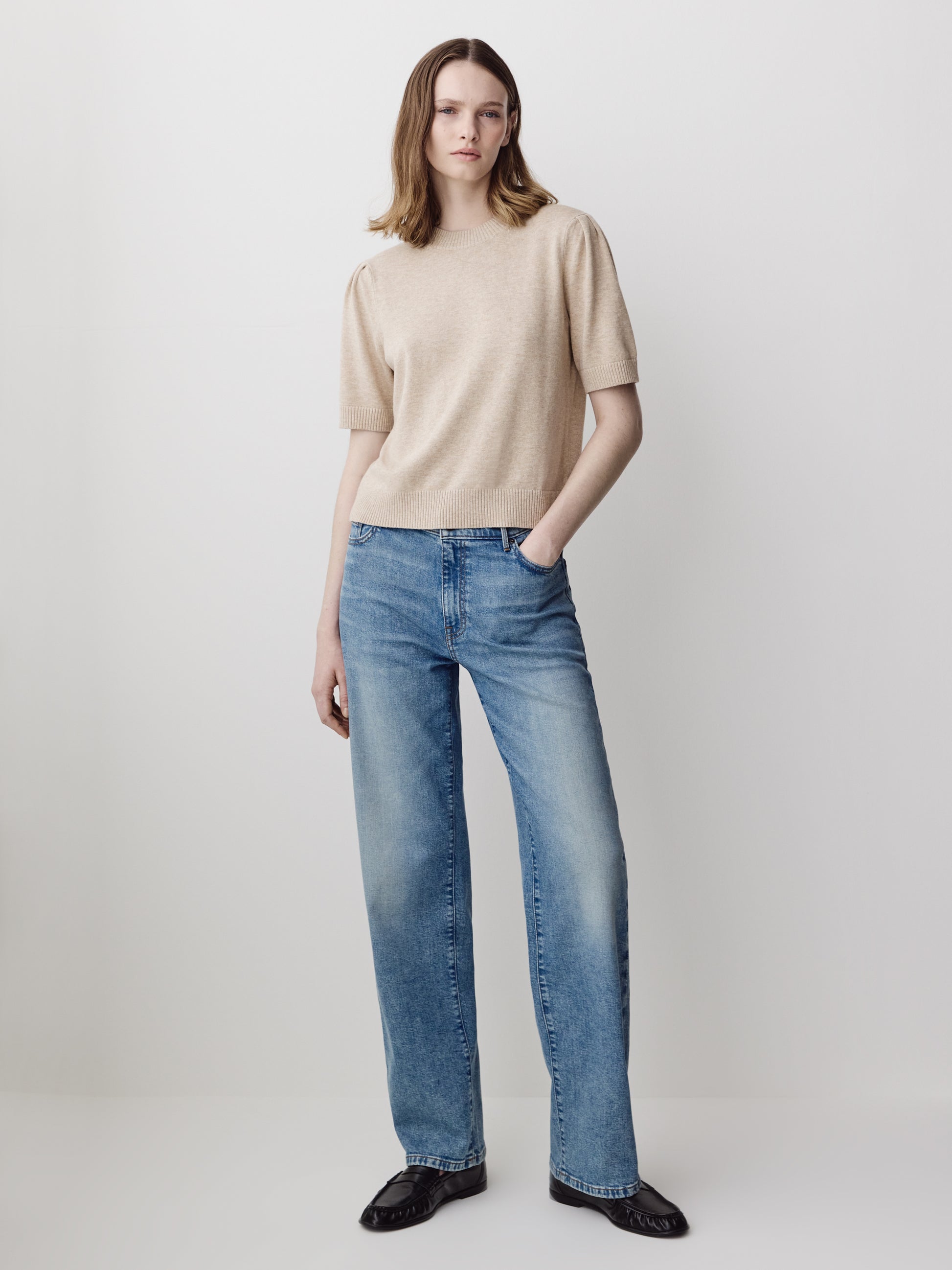 Woven Denim Pant Mid Rise Slouchy Straight Fit