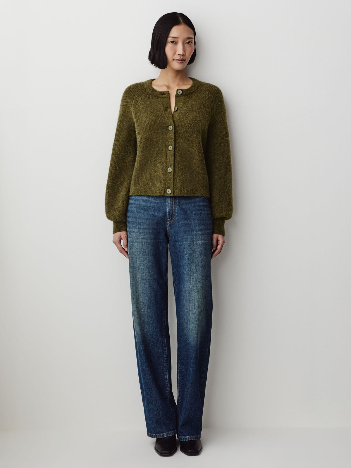 Wool-Blend Long-Sleeve Crew-Neck Cardigan
