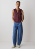 Sleeveless Buttoned-Down Blouse with Ruffled Trim