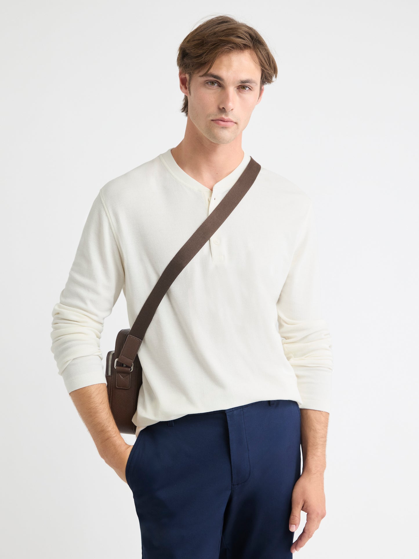 Long-Sleeve Henley Waffled Tee