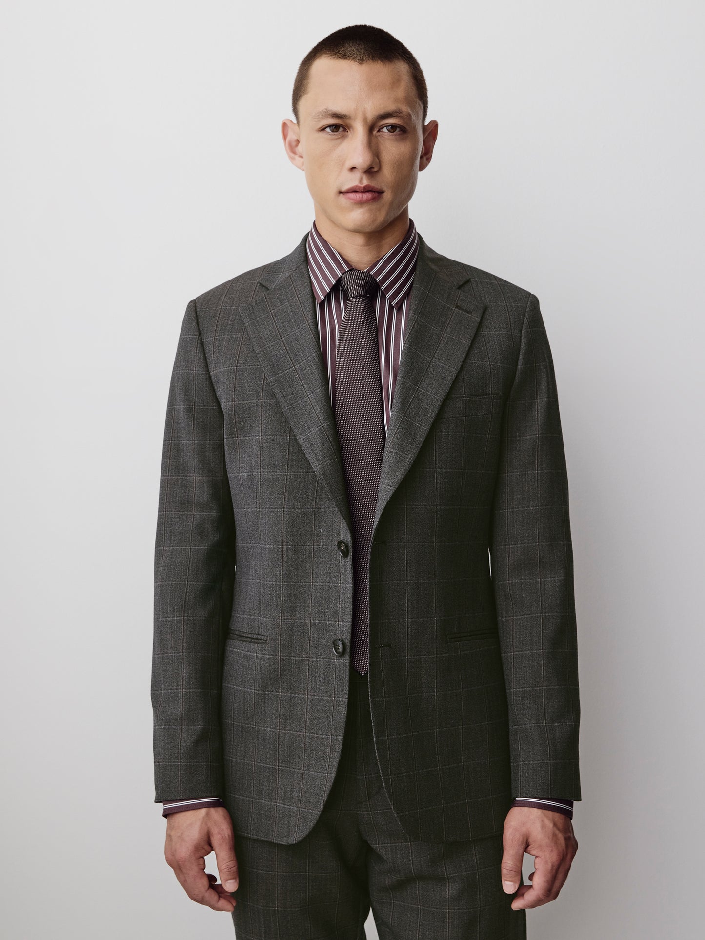 Slim Fit Wool Blend Charcoal Check Blazer