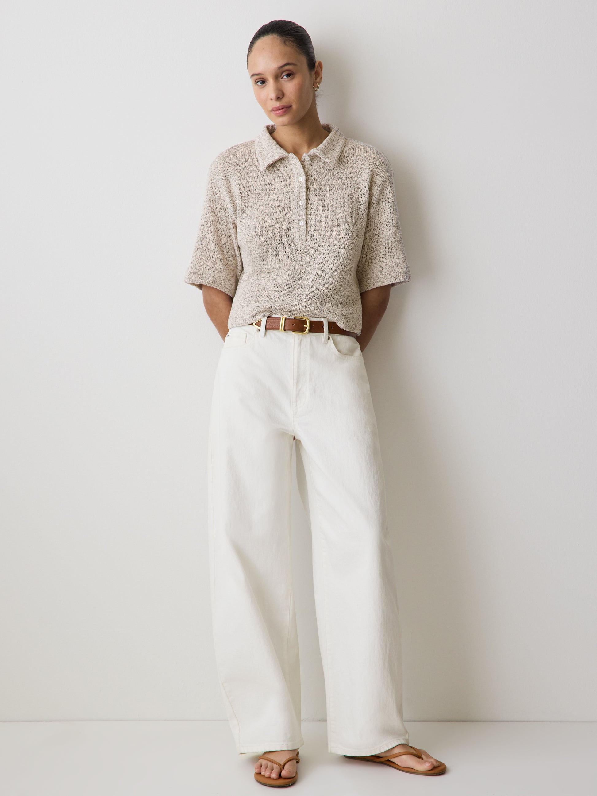 Elbow-Sleeve Relaxed-Fit Polo Top