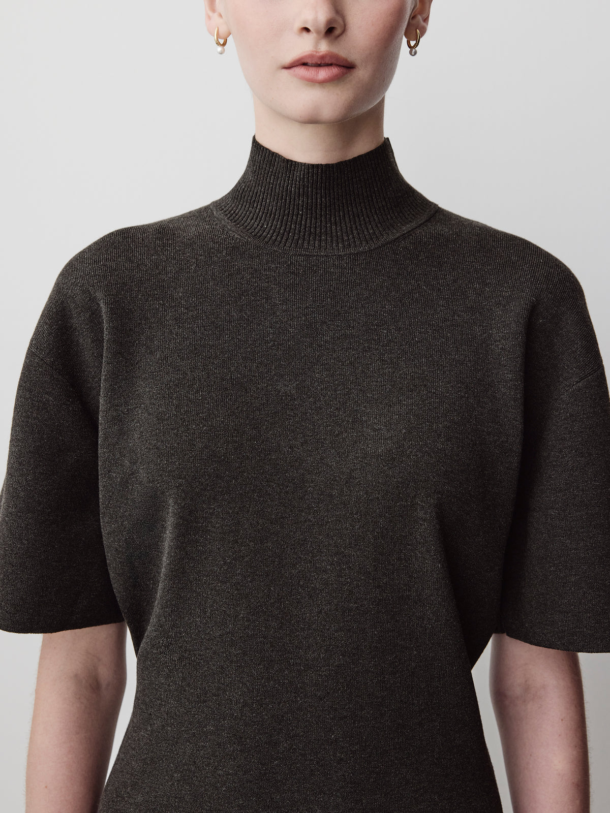 Short-Sleeve Mock-Neck Mini Sweater Dress