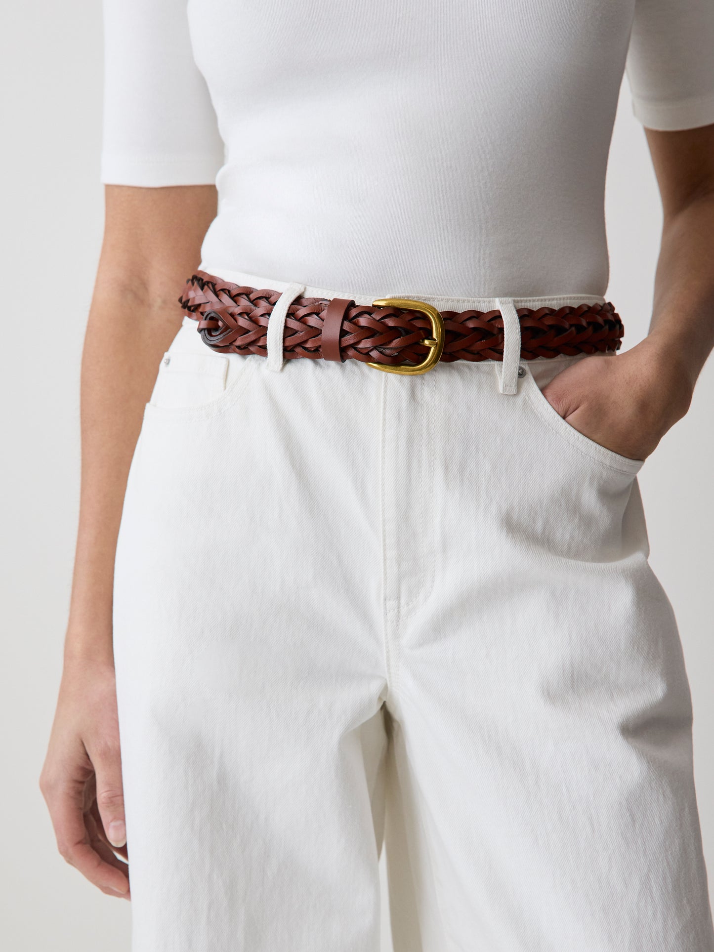 Braided Leather Belt with Metal Buckle