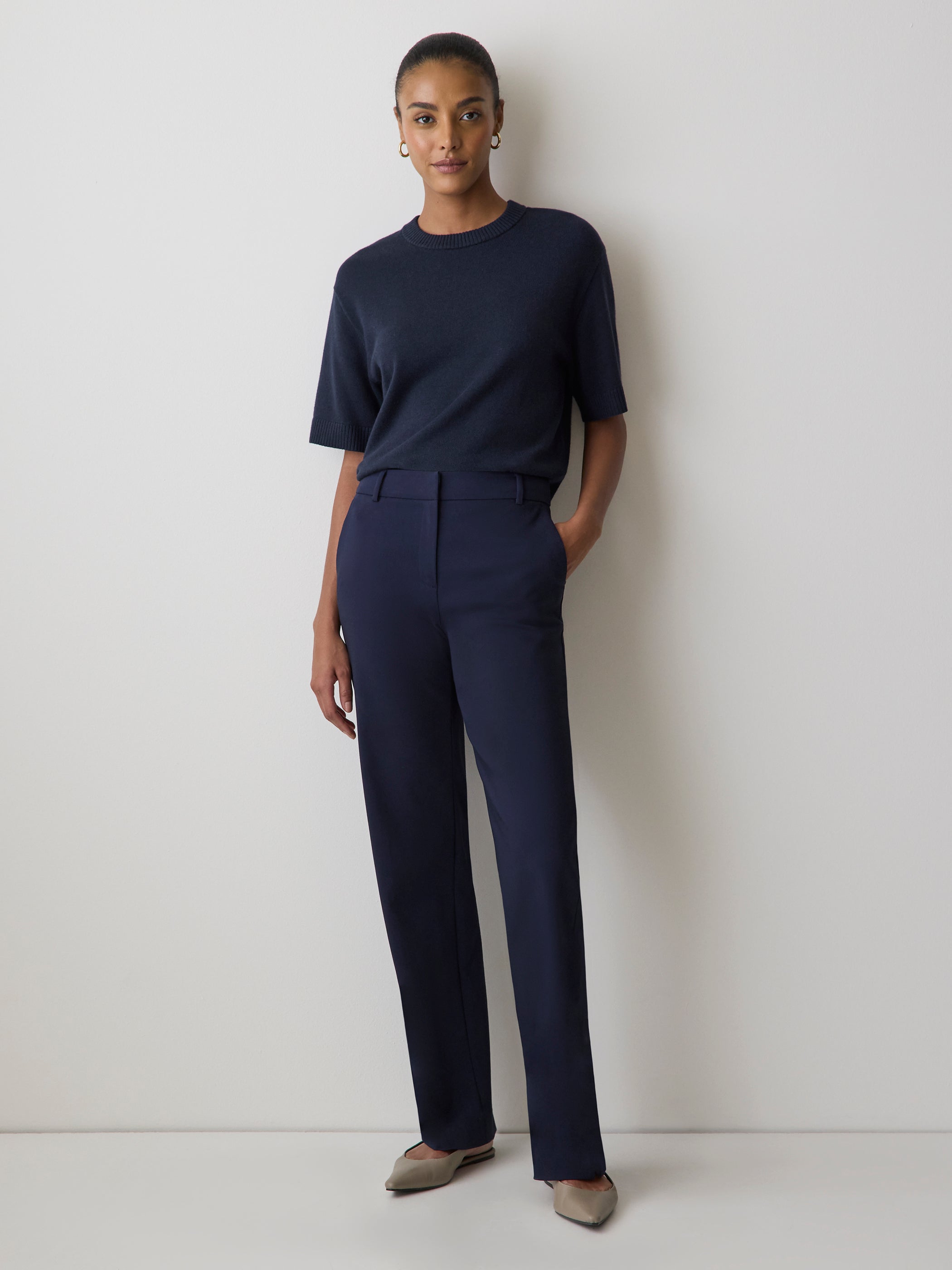 Pull en Laine à Manches Courtes et Col Rond