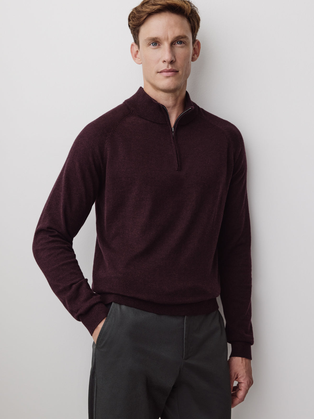 Long-Sleeve Half-Zip Mock-Neck Sweater
