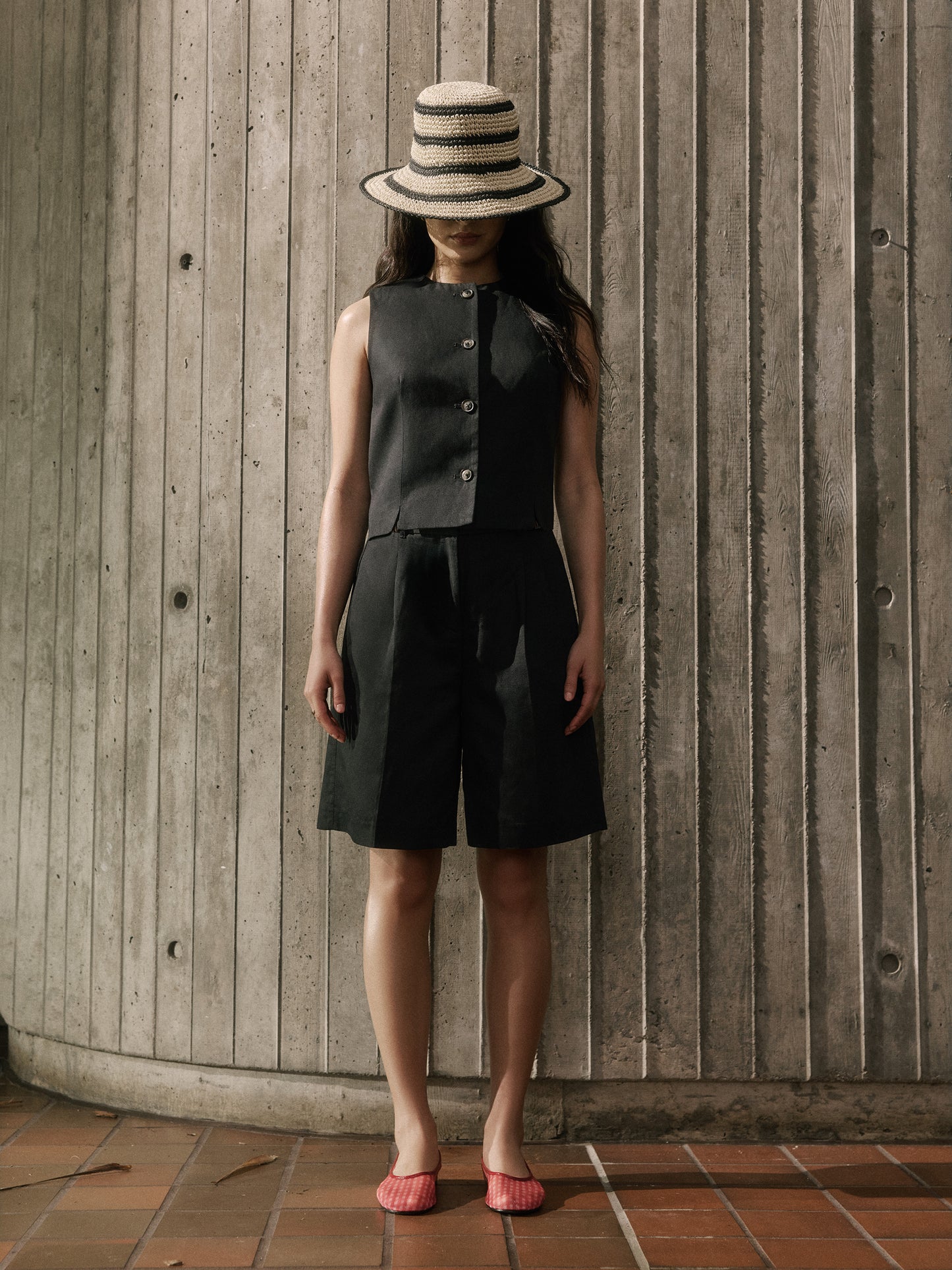 Woven Linen Viscose Sleeveless Waistcoat