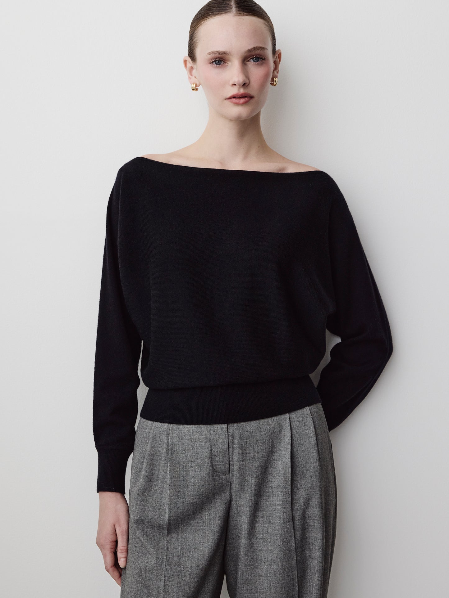 Off Shoulder Knit Sweater 100% Merino Wool
