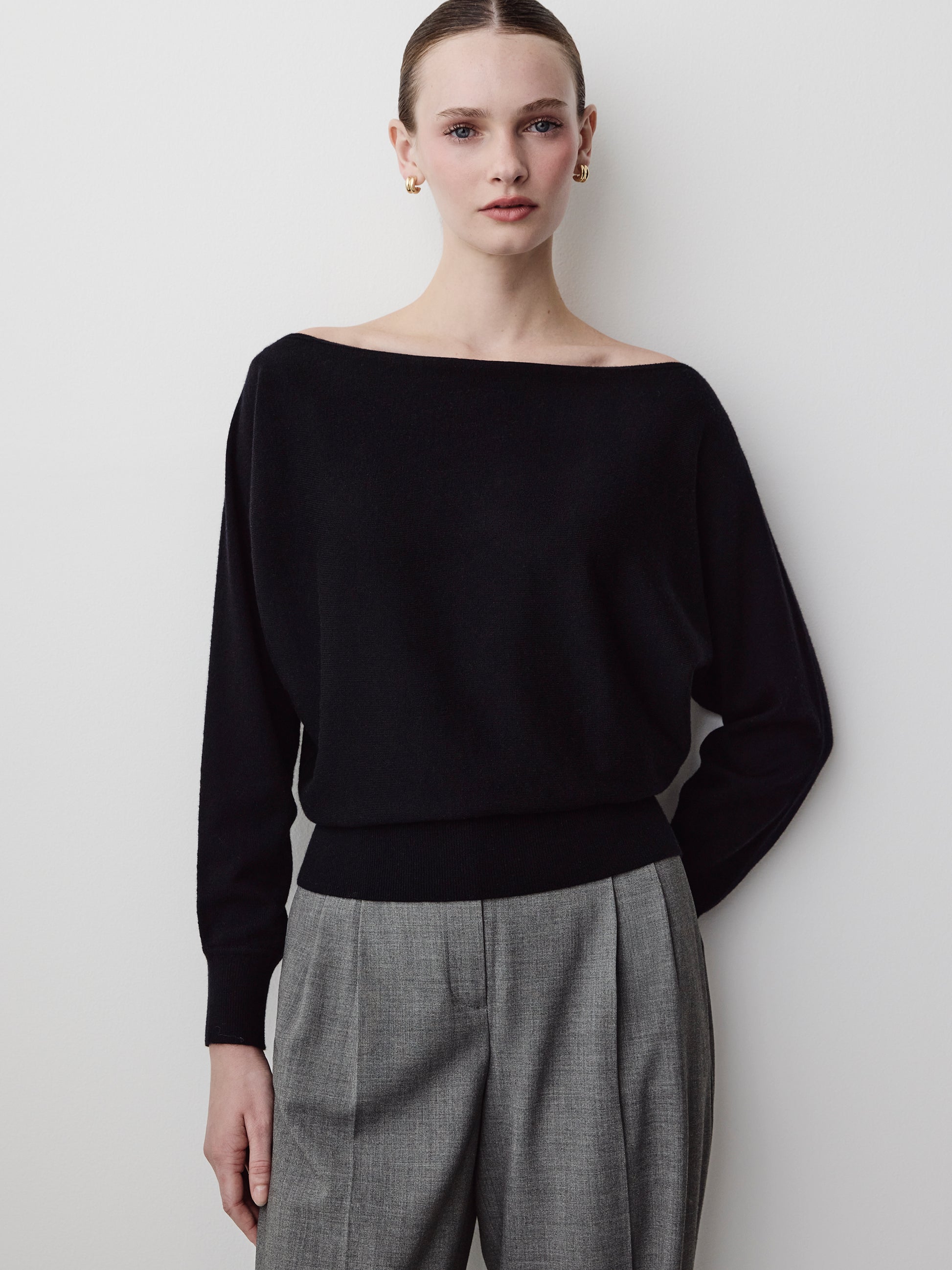 Off Shoulder Knit Sweater 100% Merino Wool