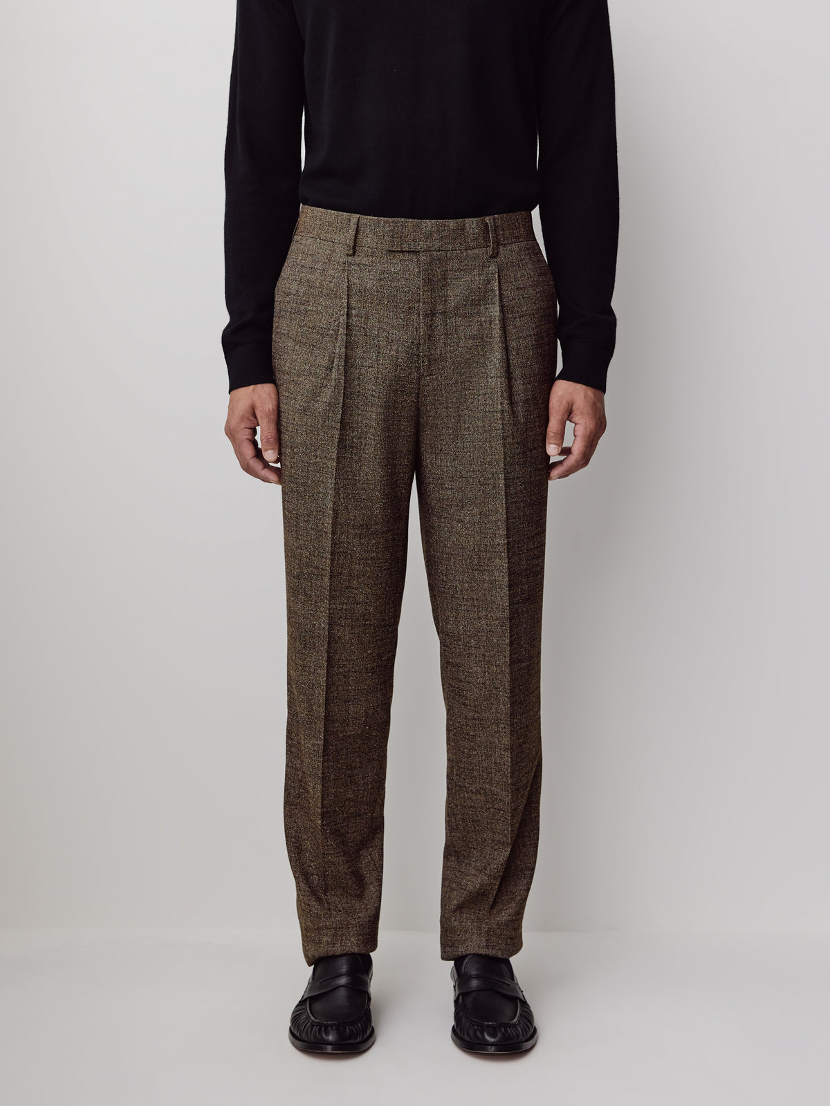 Tapered Brown Tweed Woven Pant