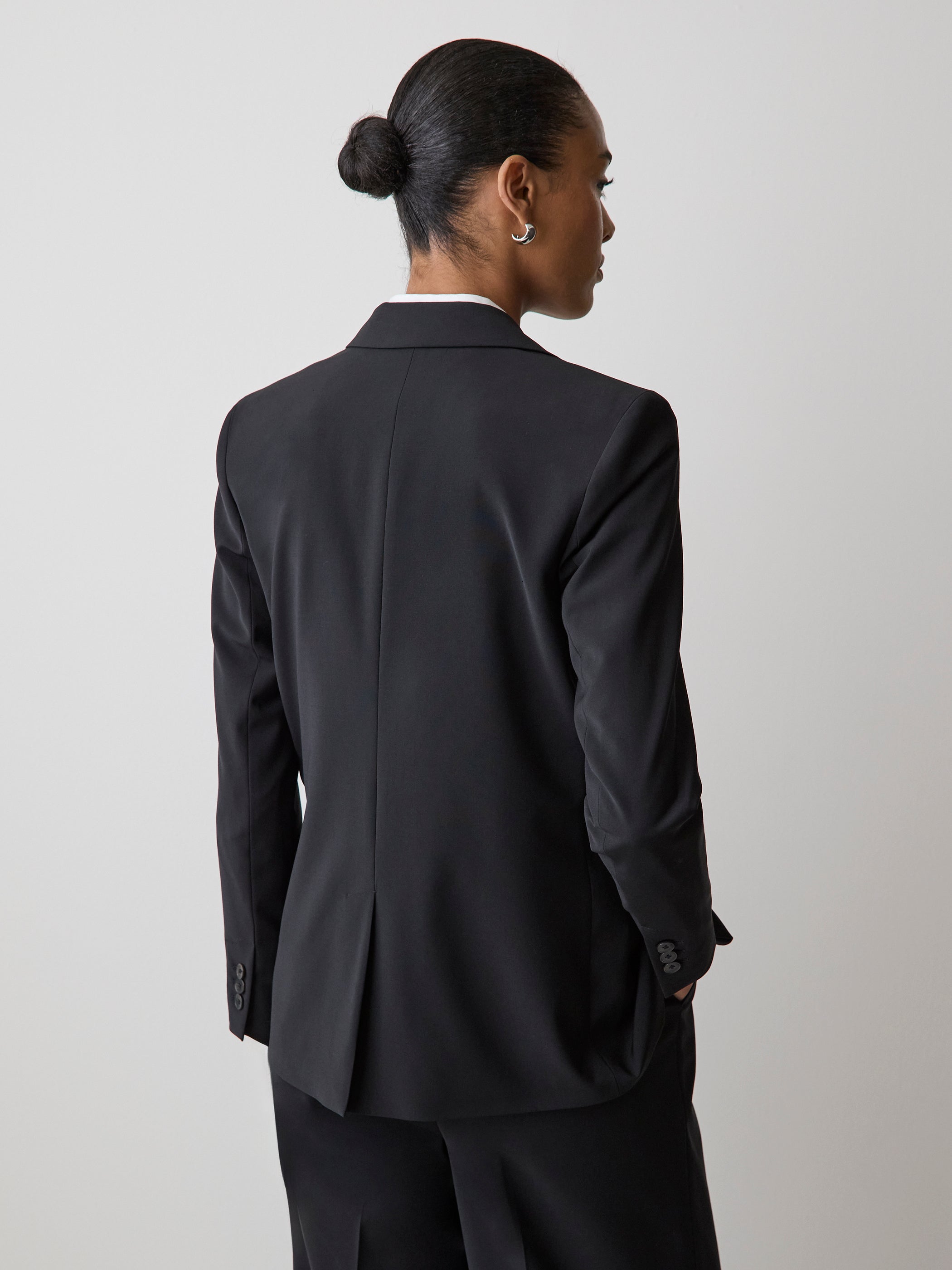 Black One-Button Wool-Blend Blazer