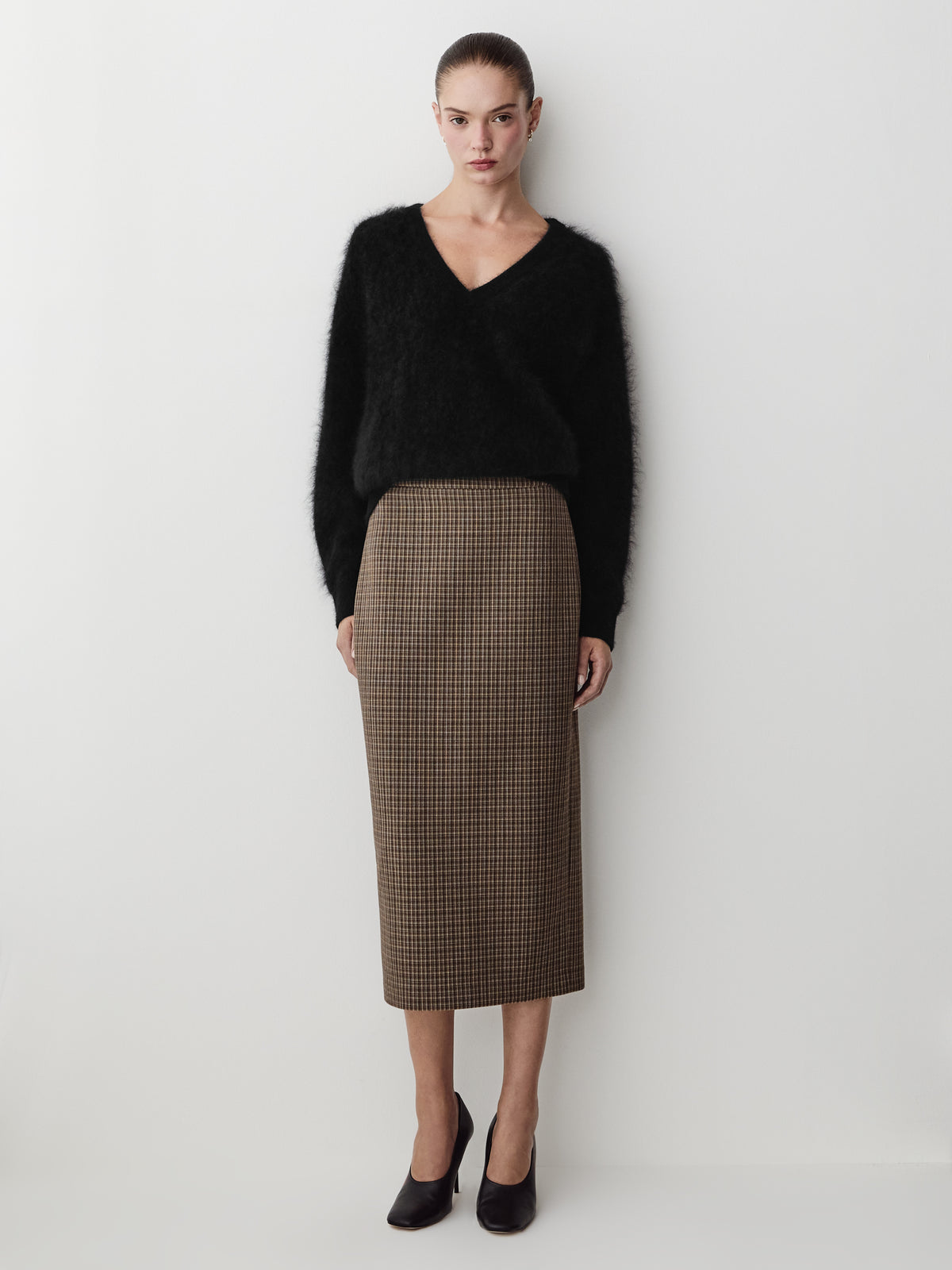 Long-Sleeve V-Neck Hairy Merino Sweater