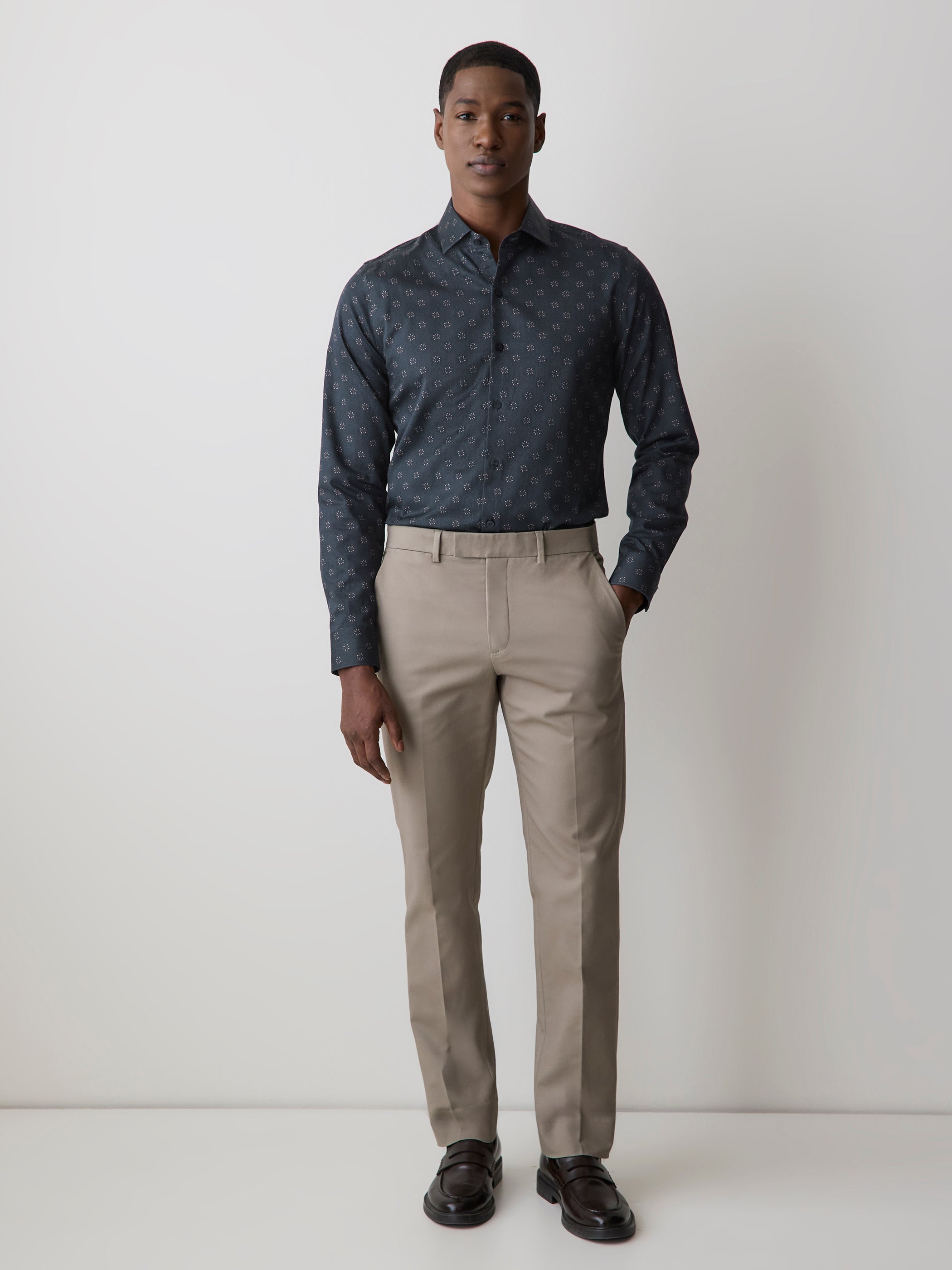 Slim Fit Dress Shirt with Floral Dotted Pattern