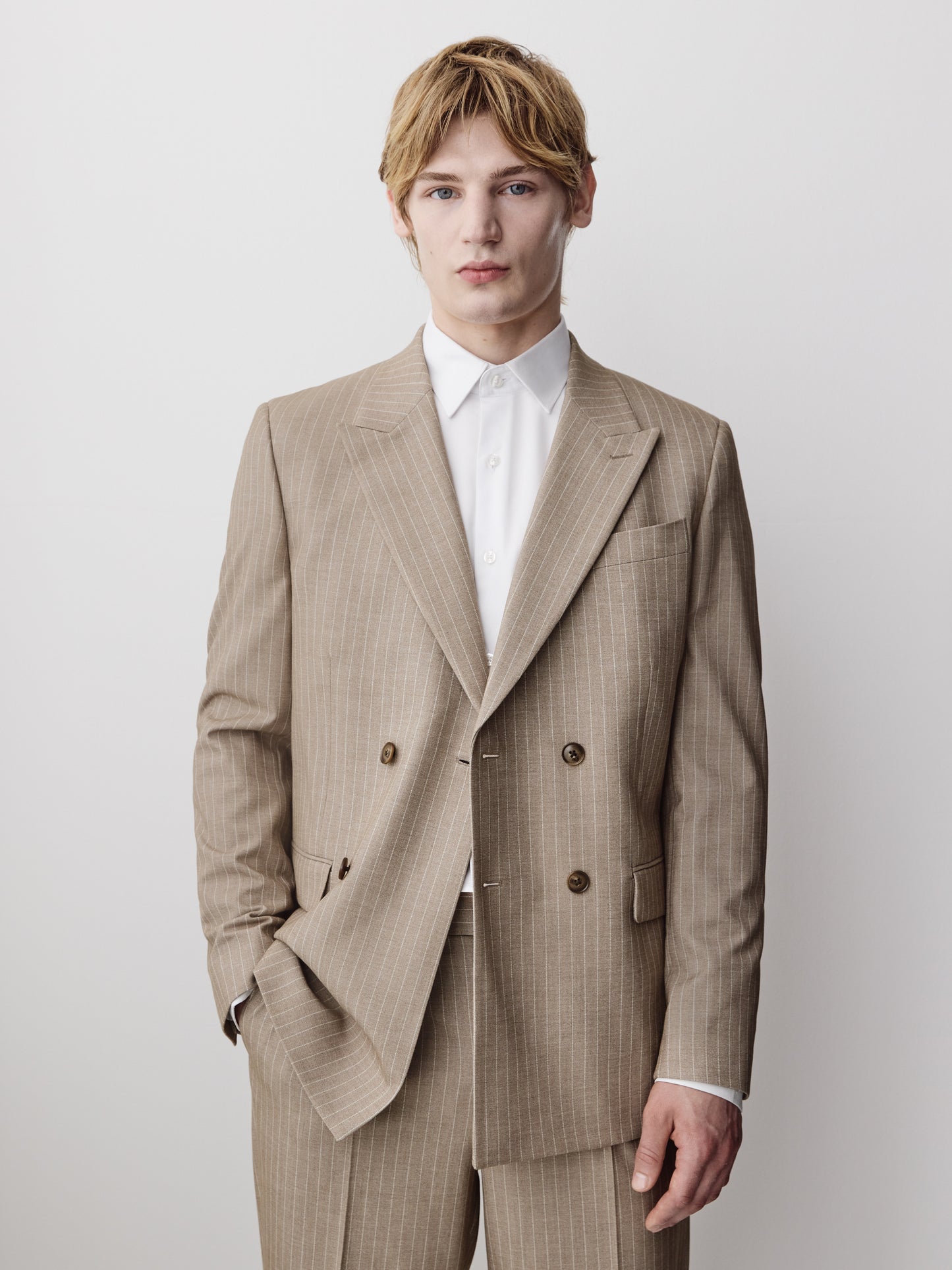 Tapered Taupe Pinstripe Woven Pant