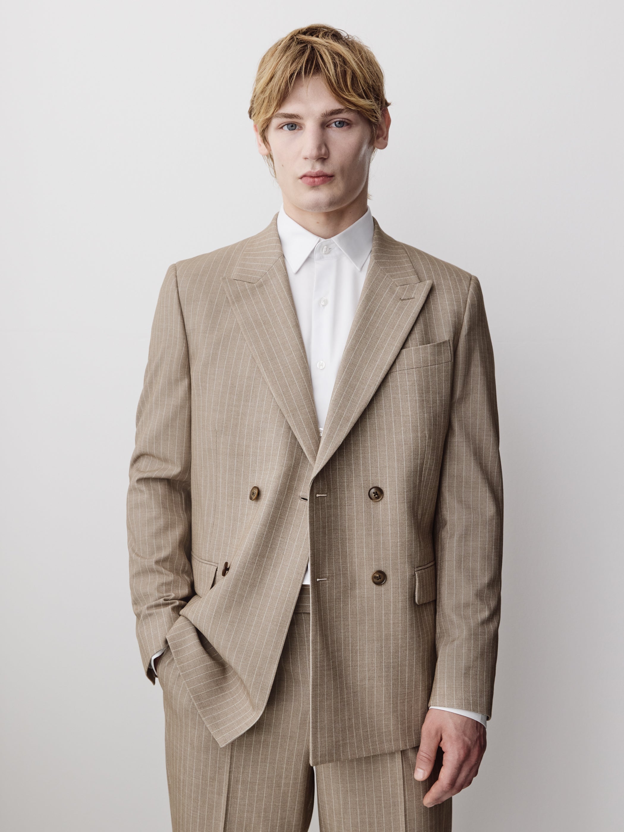 Tapered Taupe Pinstripe Woven Pant