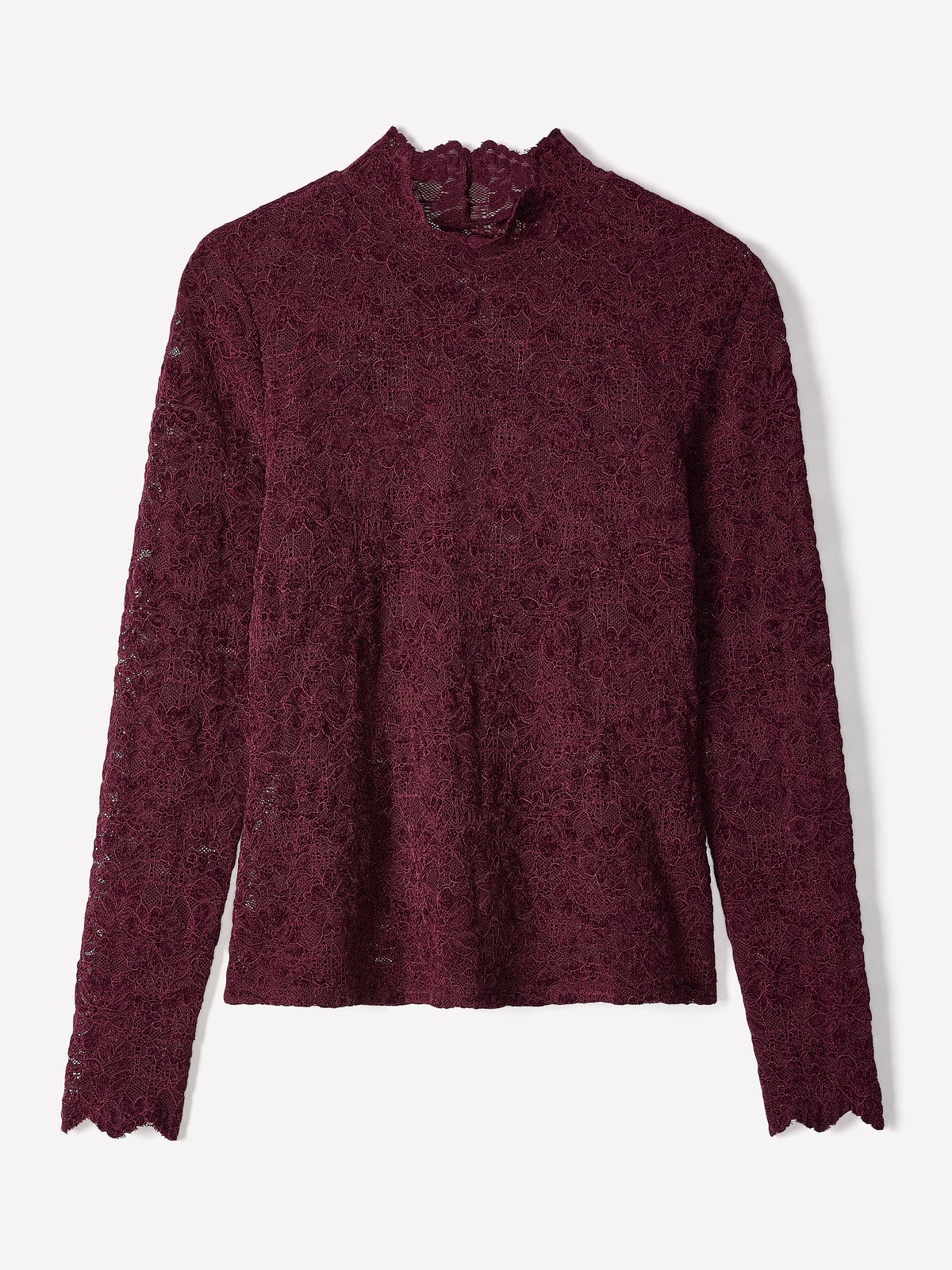 Long-Sleeve Mock-Neck Lace Top
