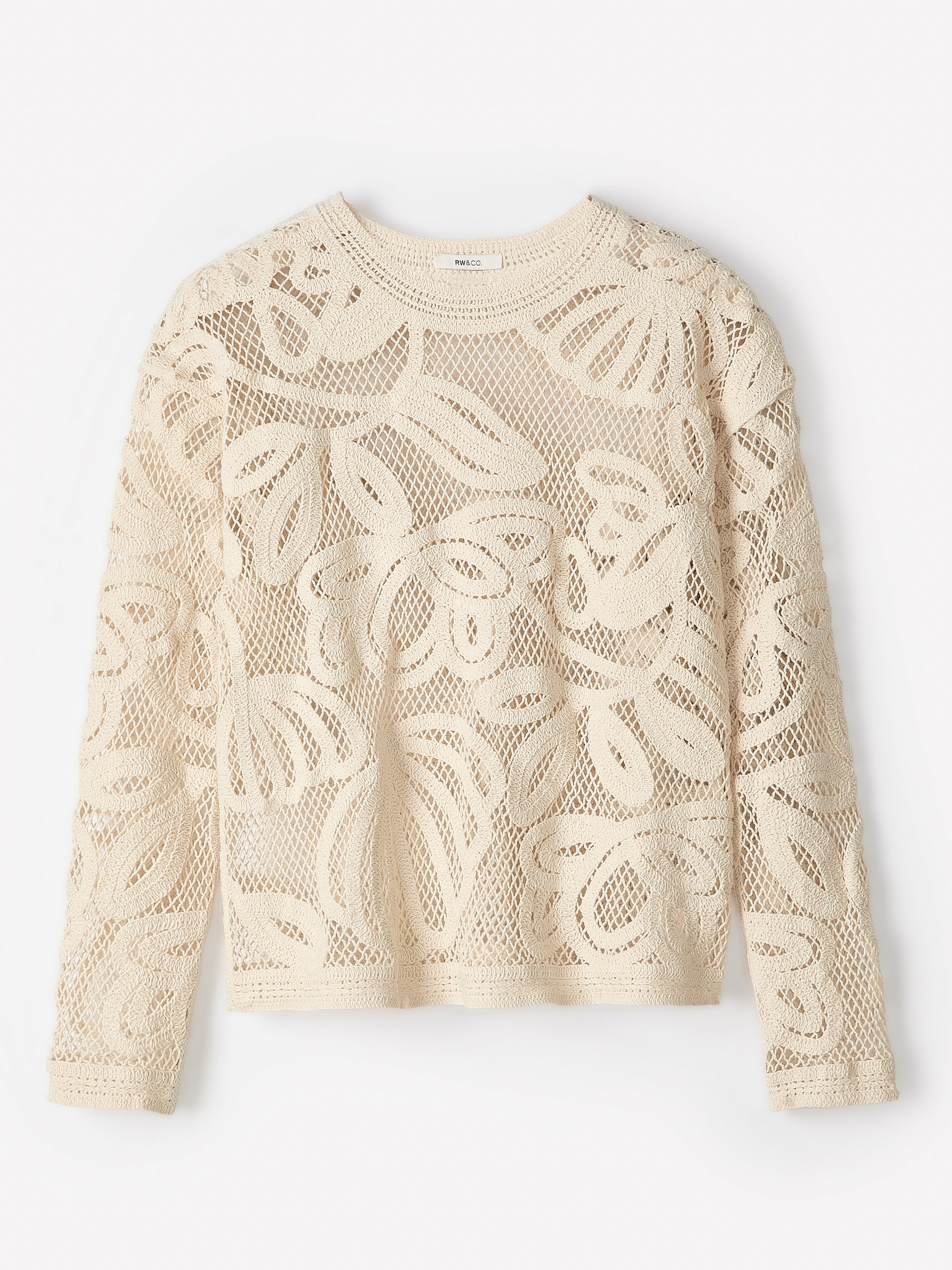 Haut à Manches Longues et Col Rond avec Détails Crochetés