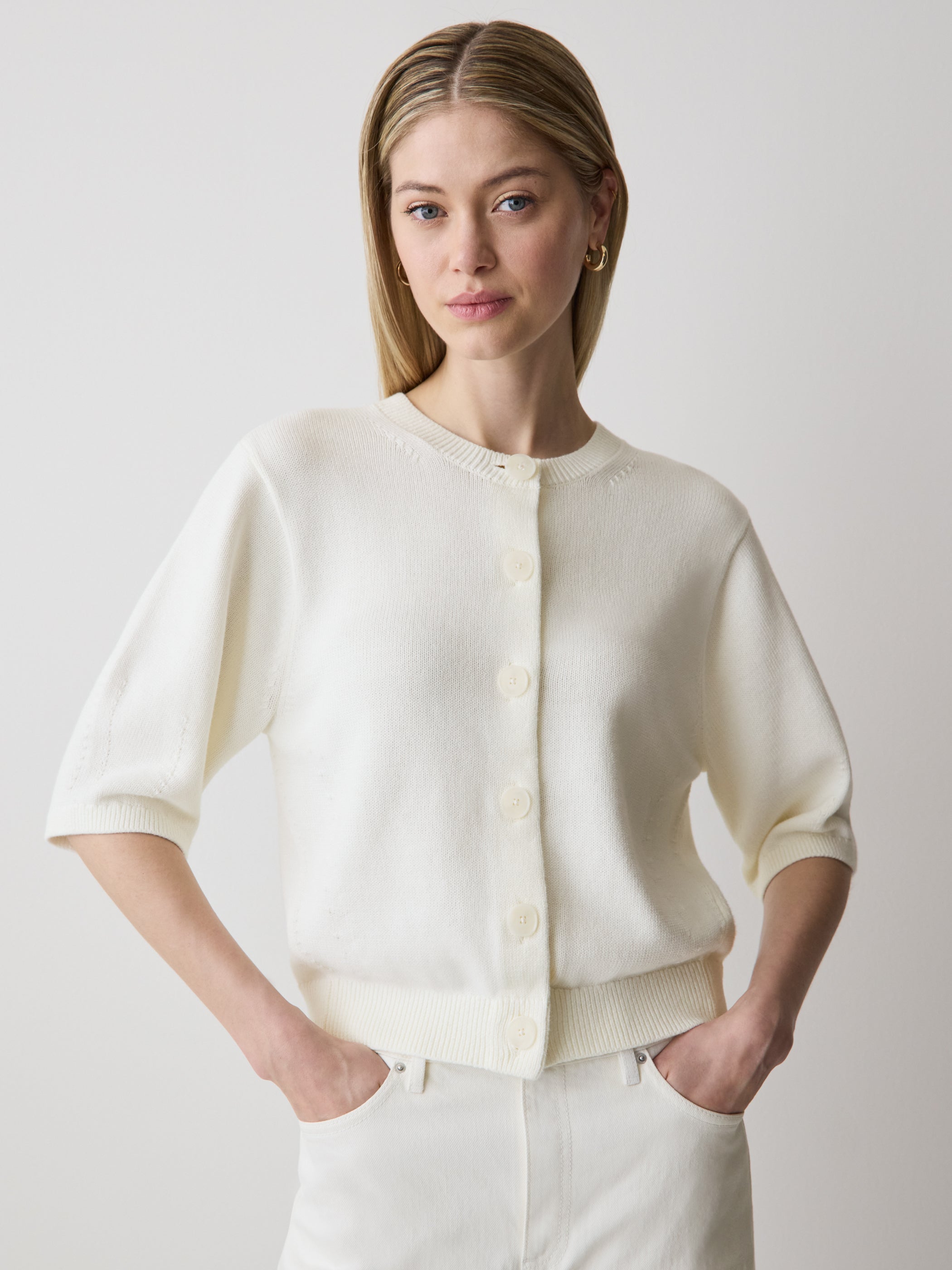 Knit Cotton Cardigan with Elbow Patches