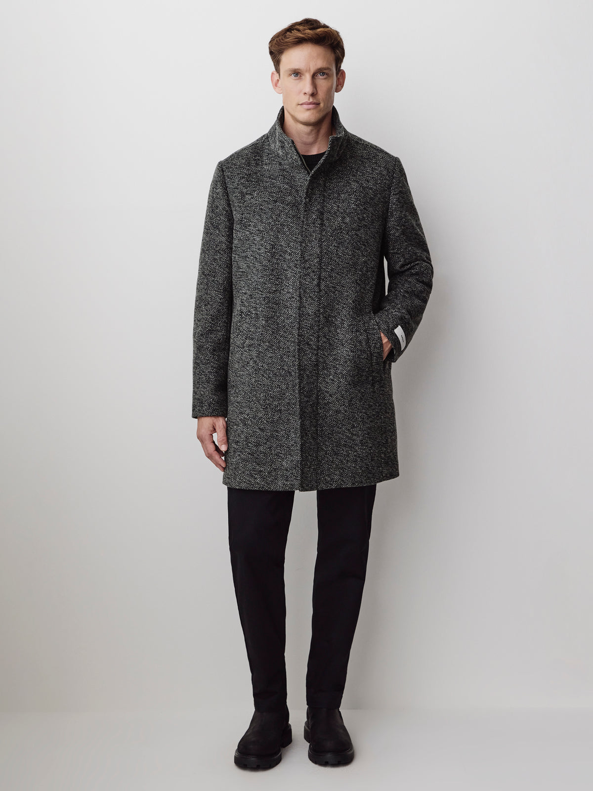 Classic Mock-Neck Wool Coat with Dickey
