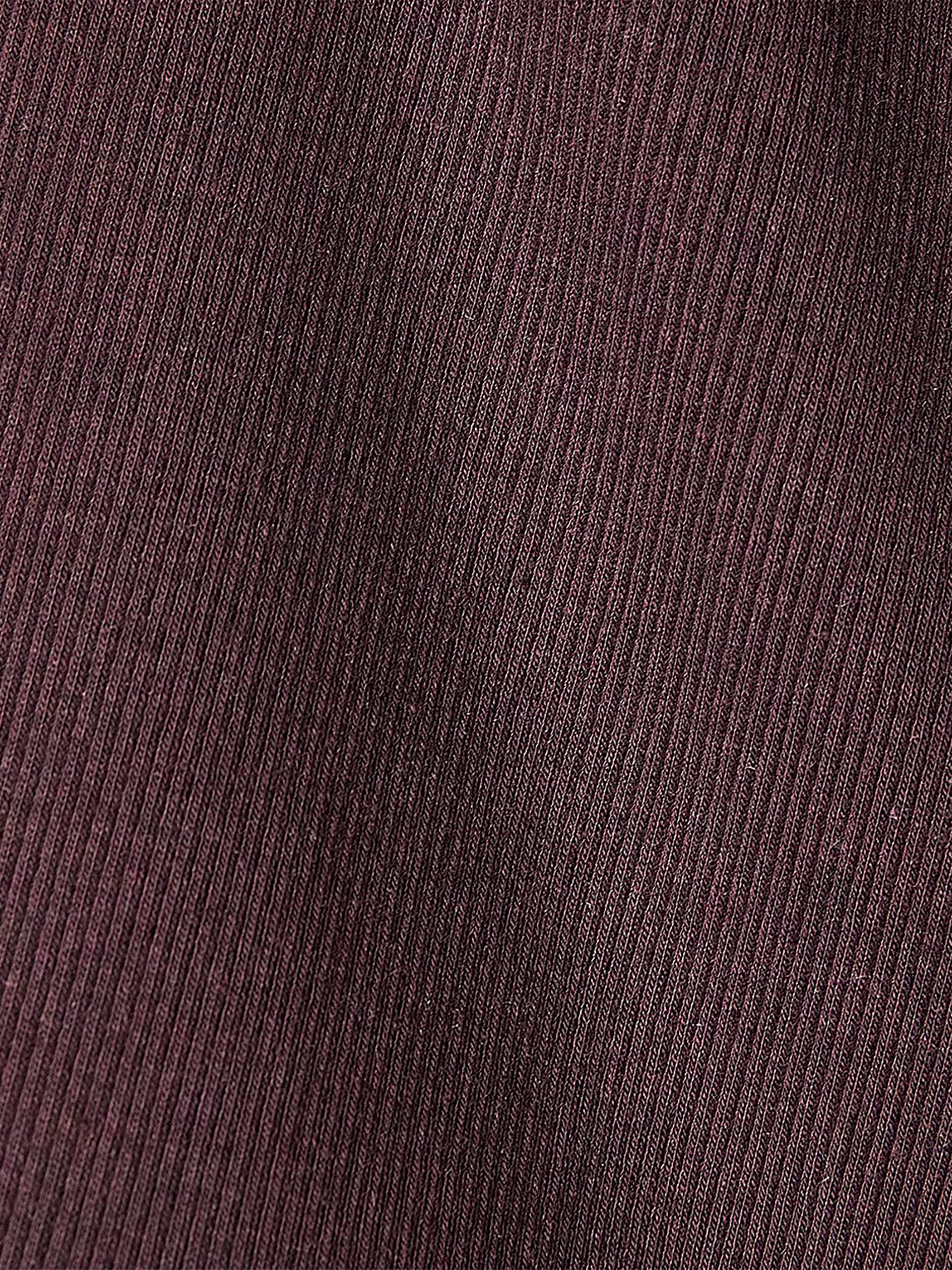 T-Shirt Côtelé à Manches aux Coudes et Col Rond