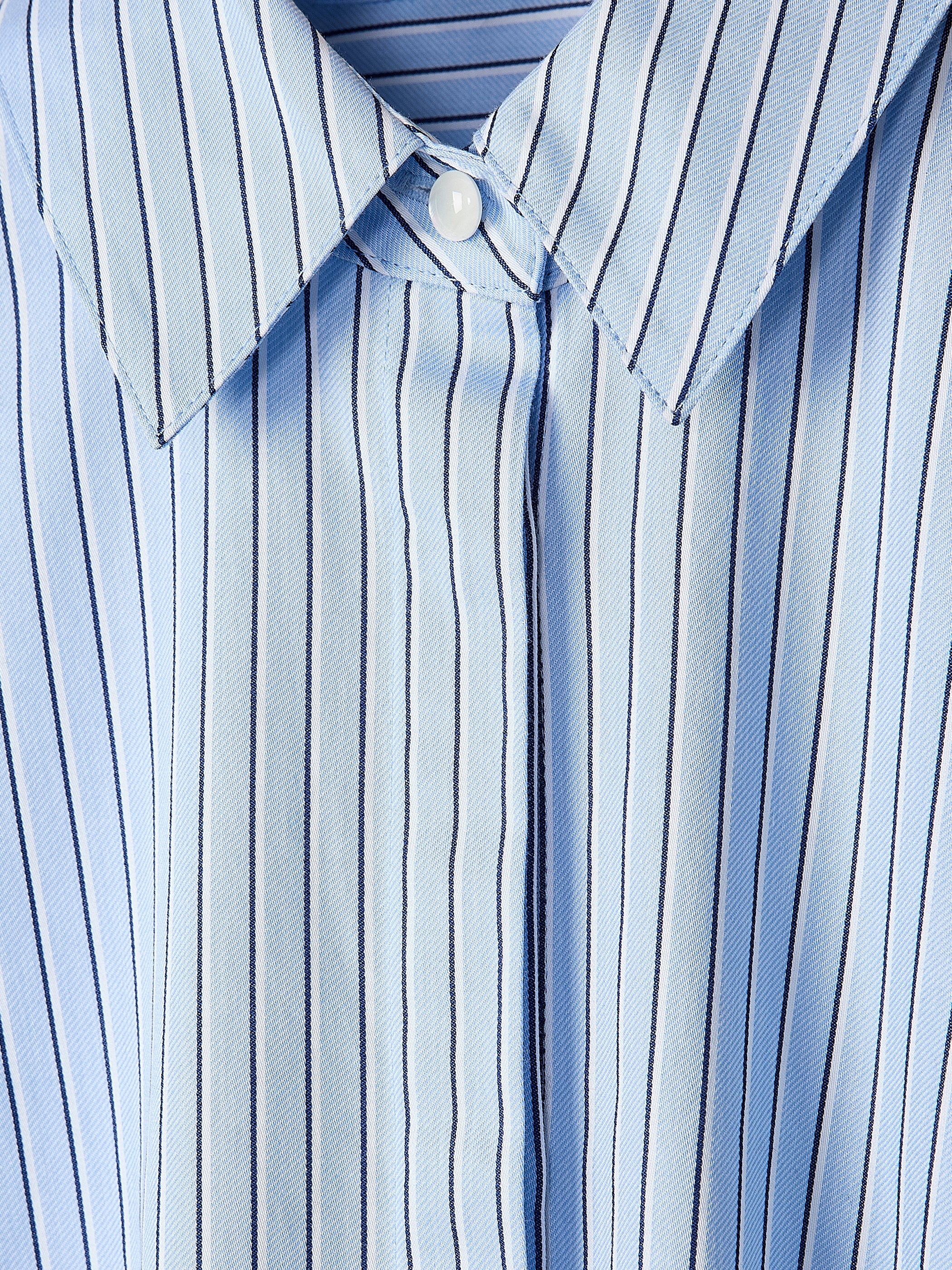 Blouse Ajustée en Popeline Rayée à Manches Longues