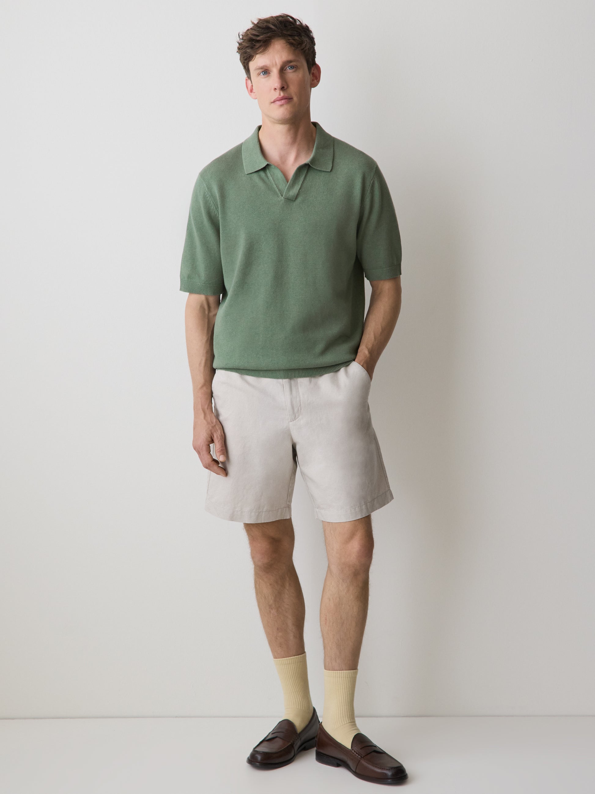 Linen-Blend Short-Sleeve Polo