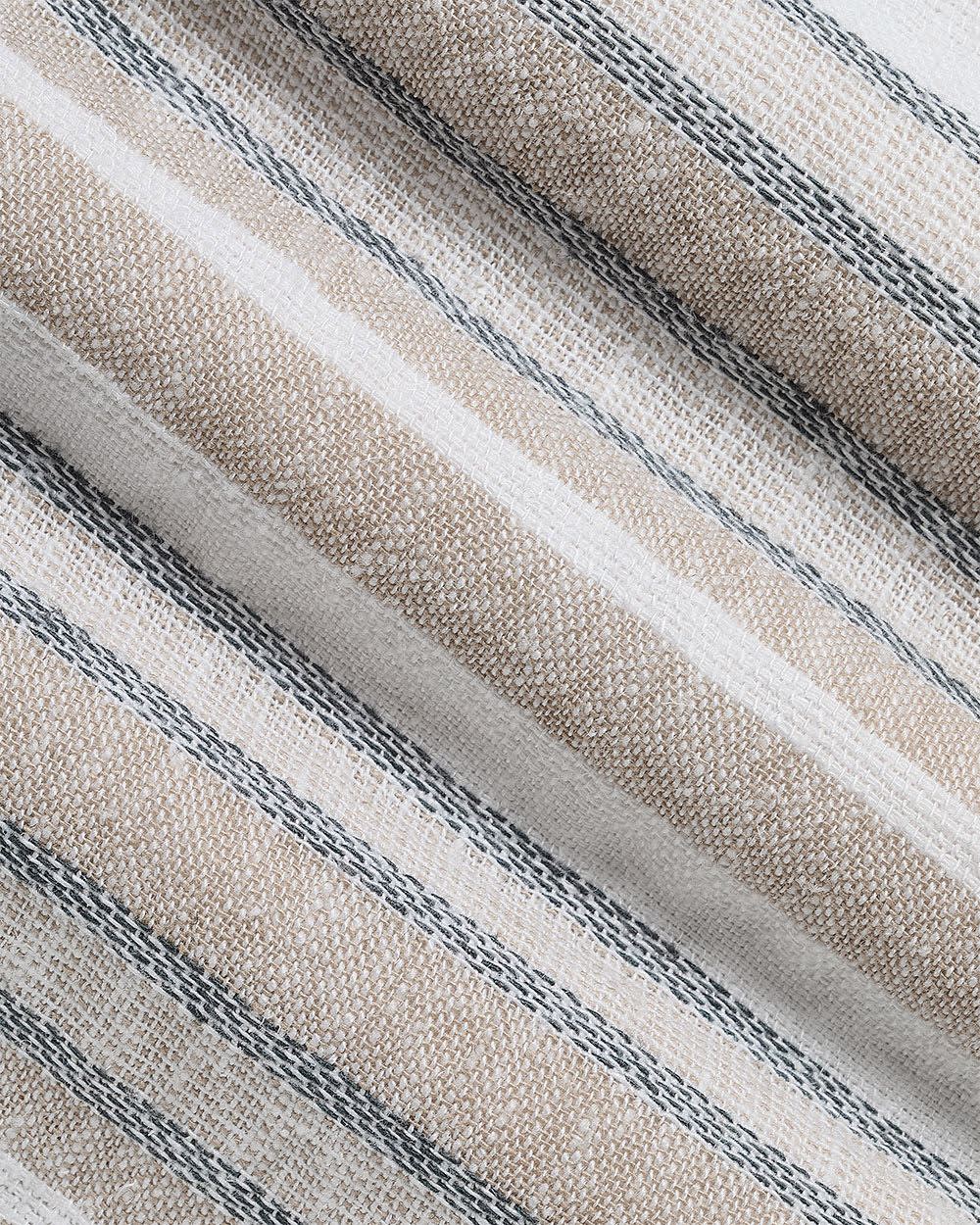 Chemise Rayée à Manches Courtes et Col Camp en Mélange de Lin