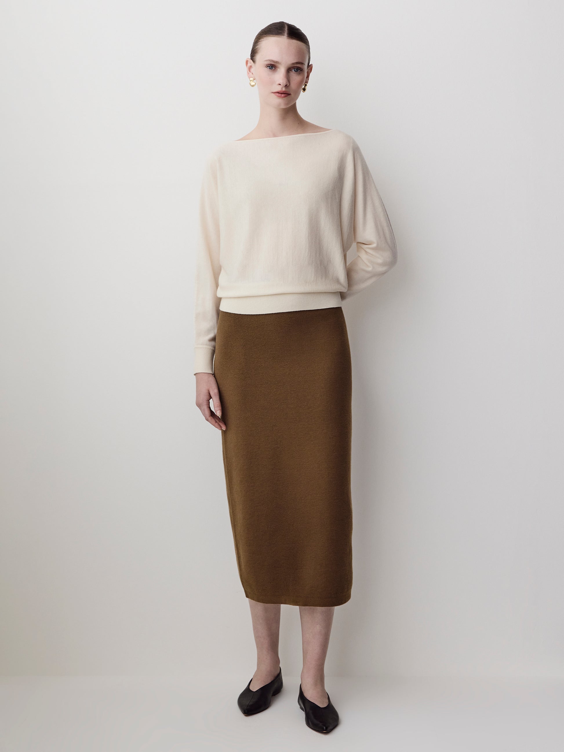 Off Shoulder Knit Sweater 100% Merino Wool