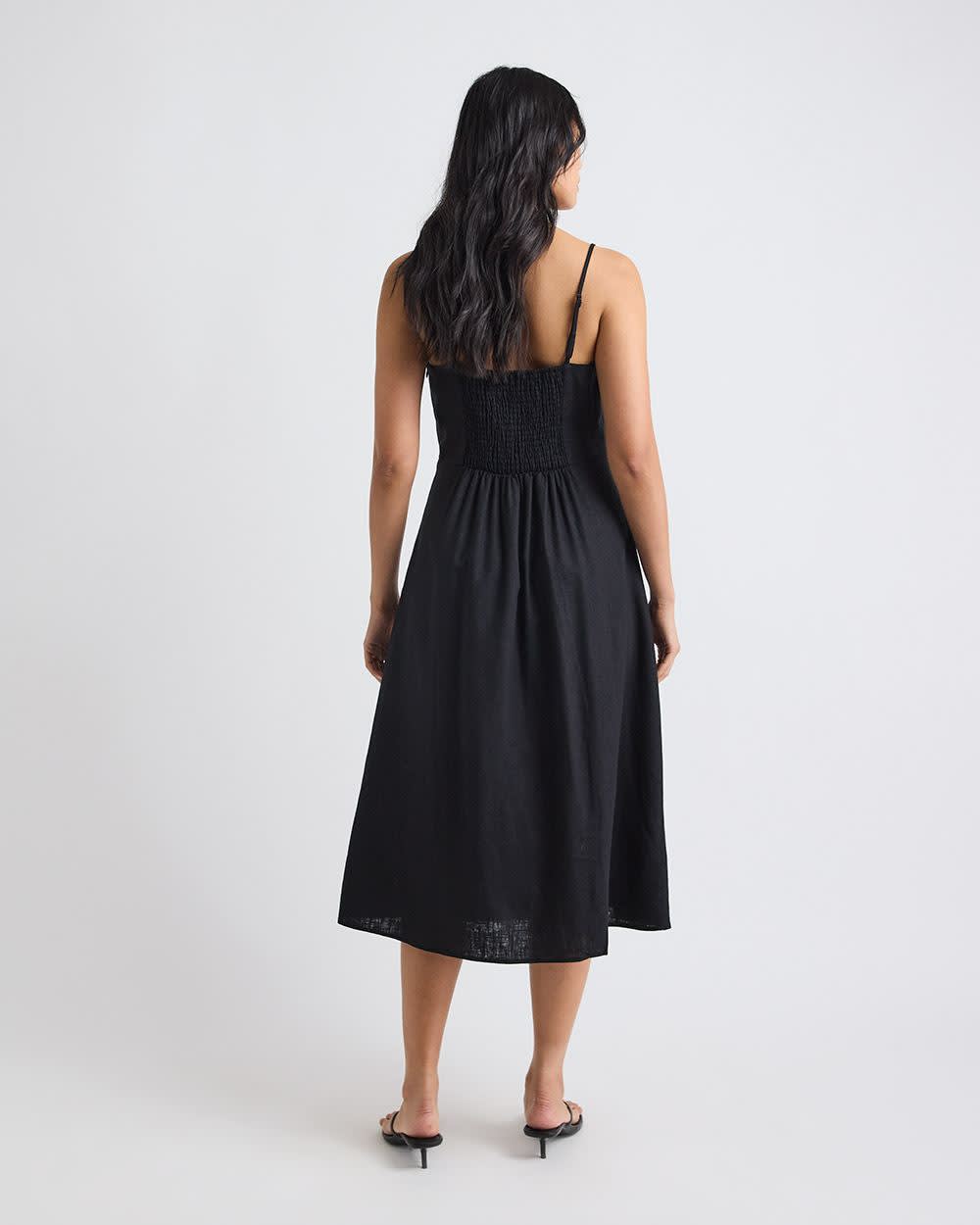 Sleeveless Halter-Neck Linen-Blend Midi Dress