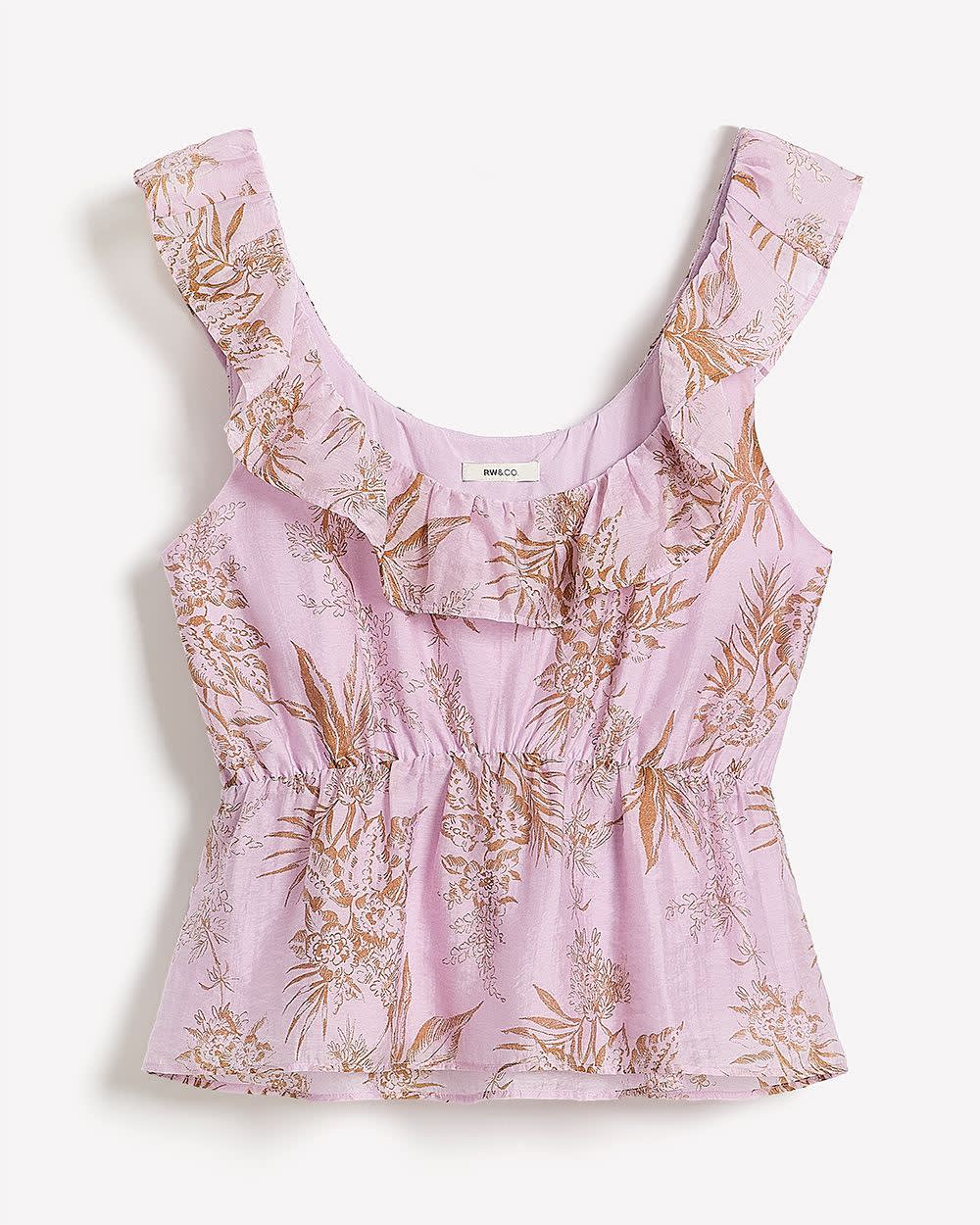 Sleeveless U-Neck Empire-Cut Blouse with Ruffles