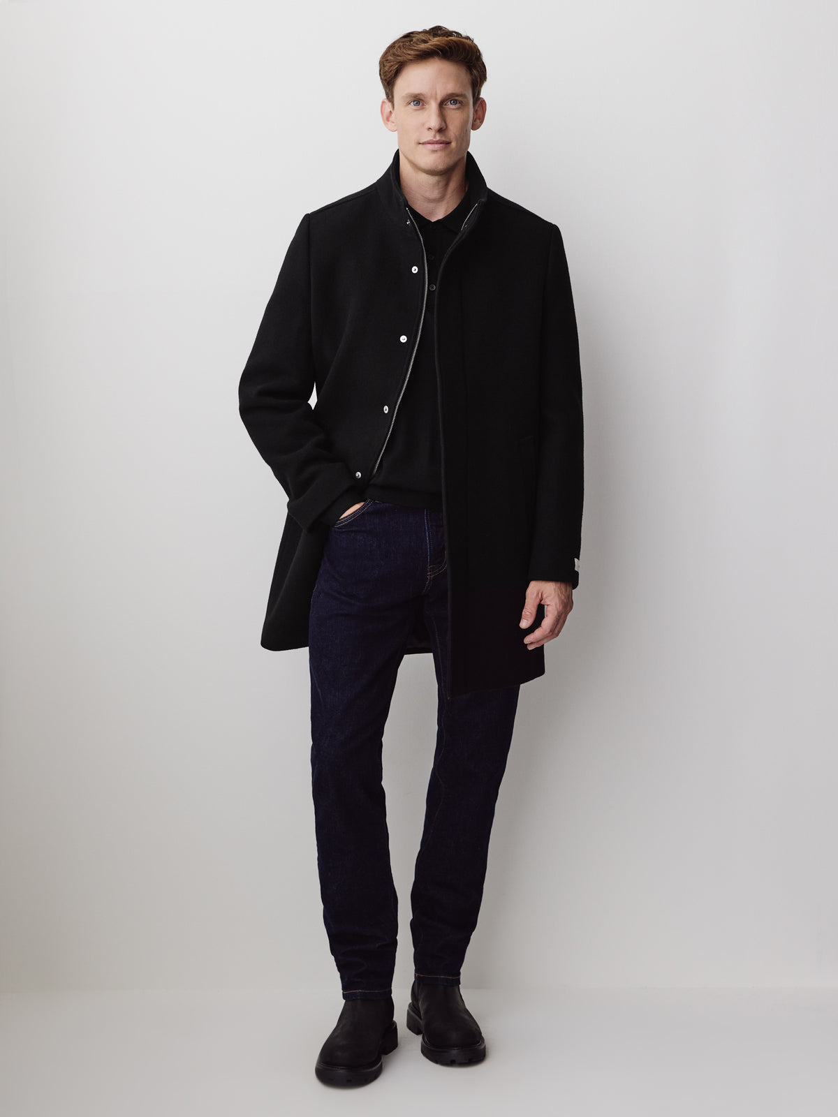 Classic Mock-Neck Wool Coat with Dickey
