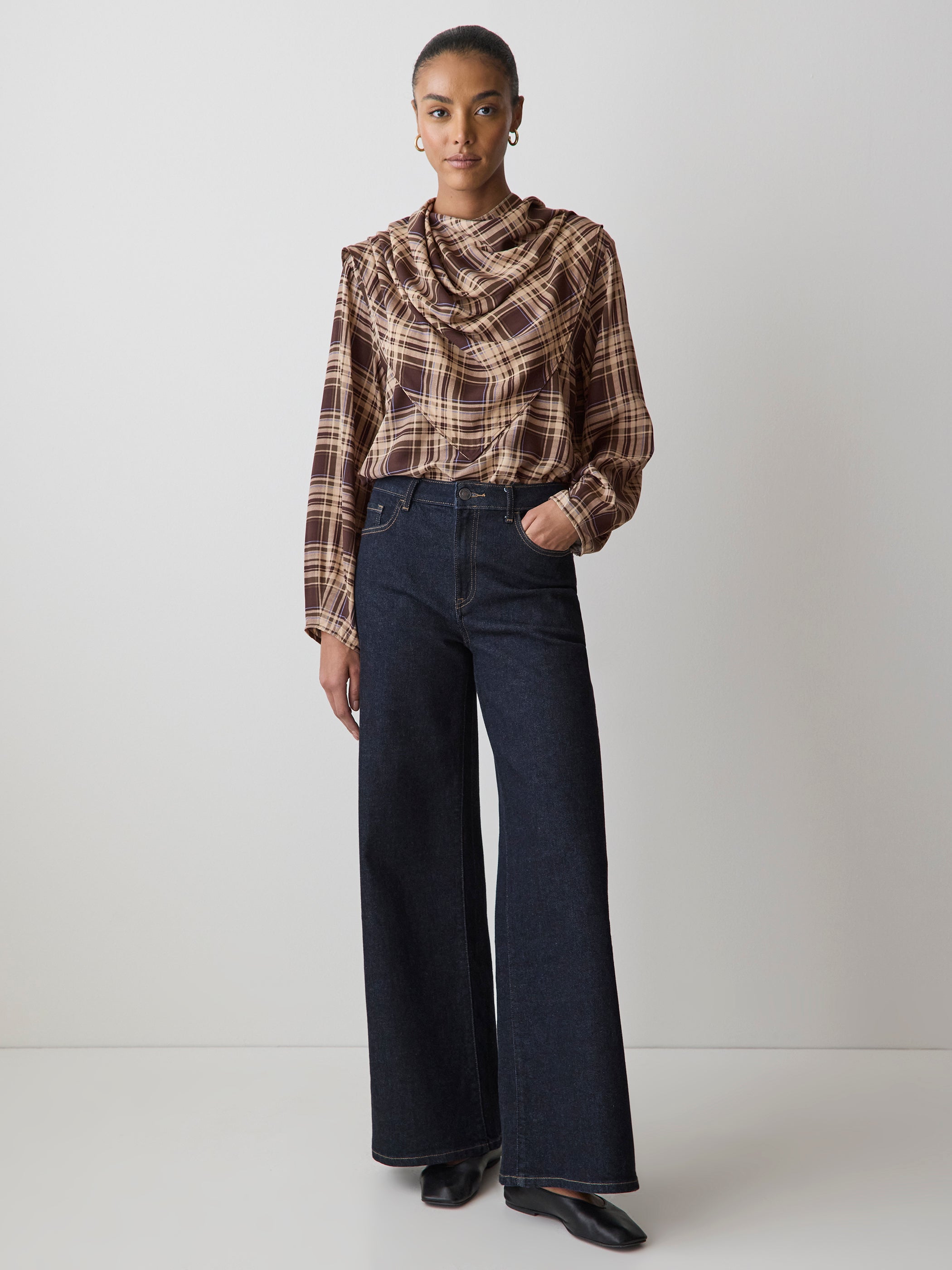 Blouse Popover à Manches Longues avec Encolure à Foulard