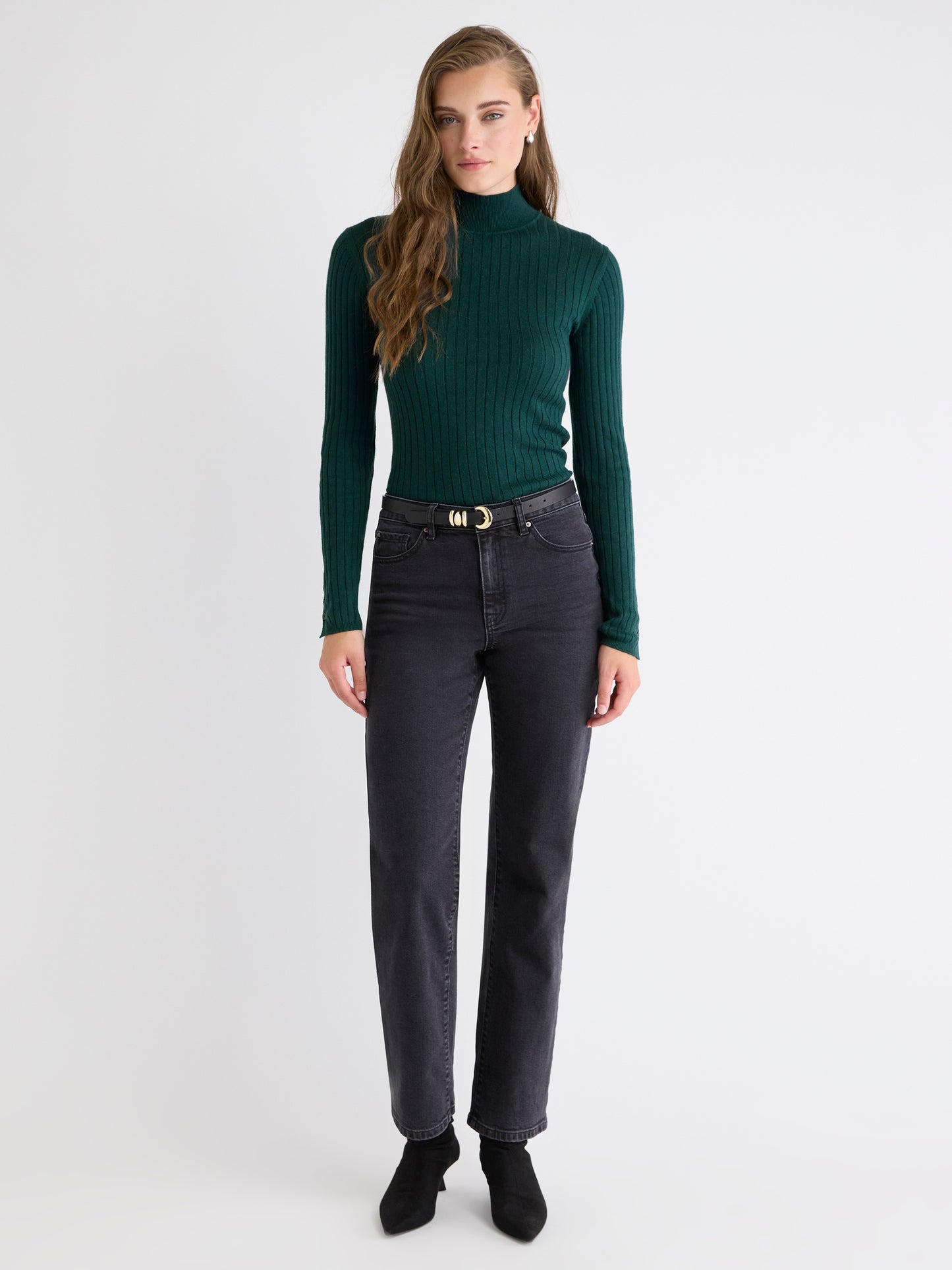 Mock-Neck Sweater with Buttons on Sleeves