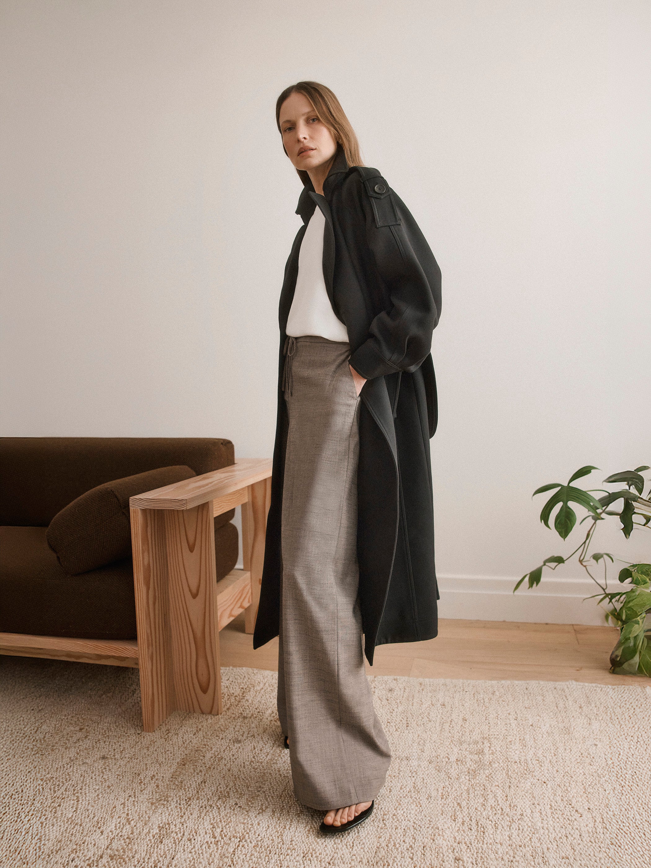 Manteau Trench à Boutonnage Double avec Ceinture