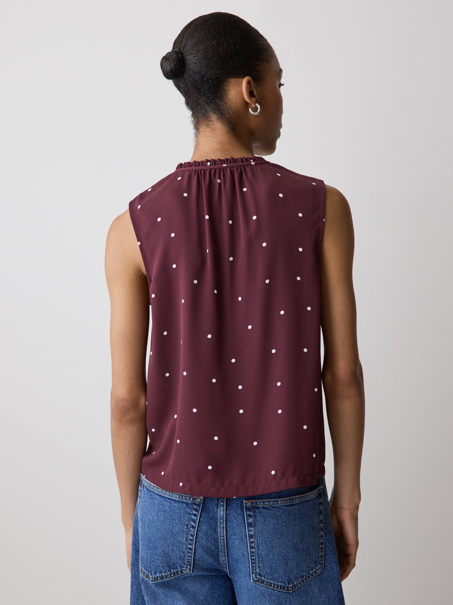 Sleeveless Buttoned-Down Blouse with Ruffled Trim